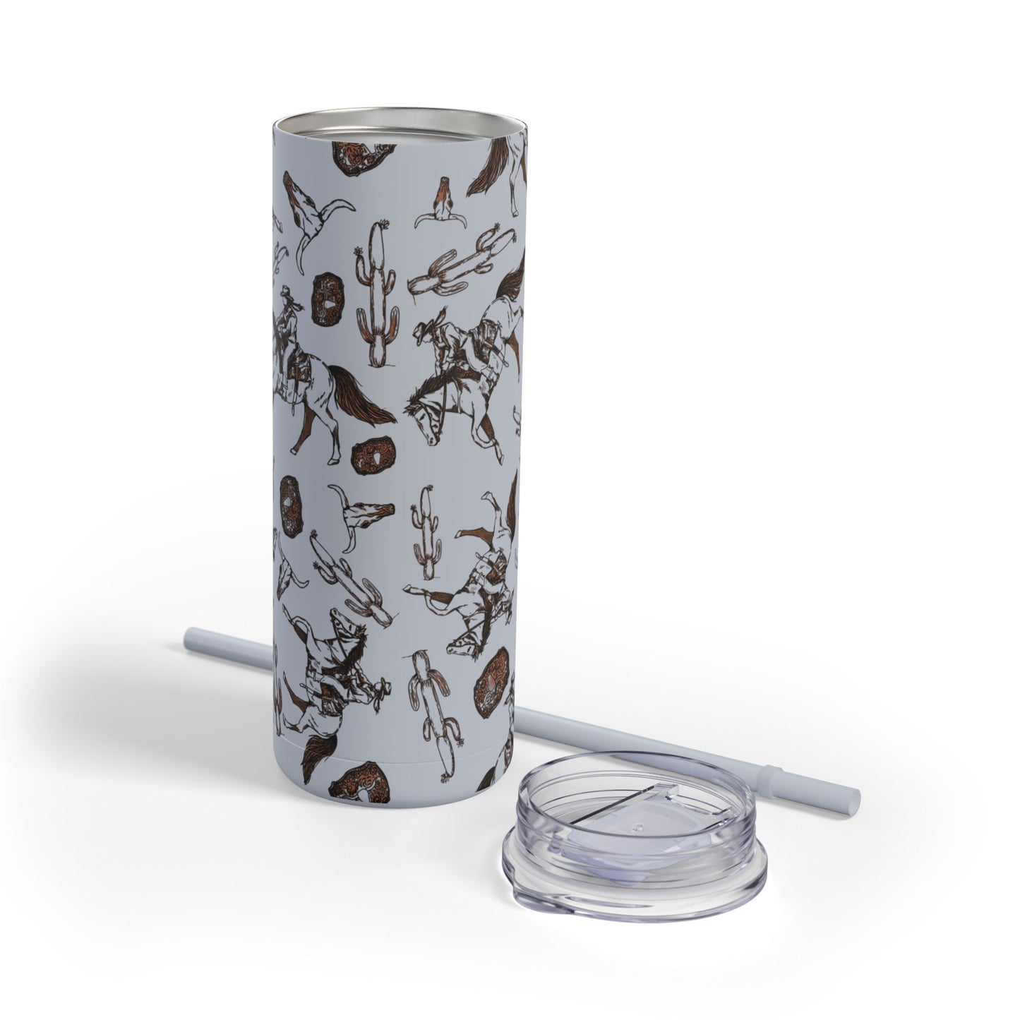Wild West Adventure Tumbler - 20oz Matte Skinny Travel Mug with Cactus & Cowboy Design