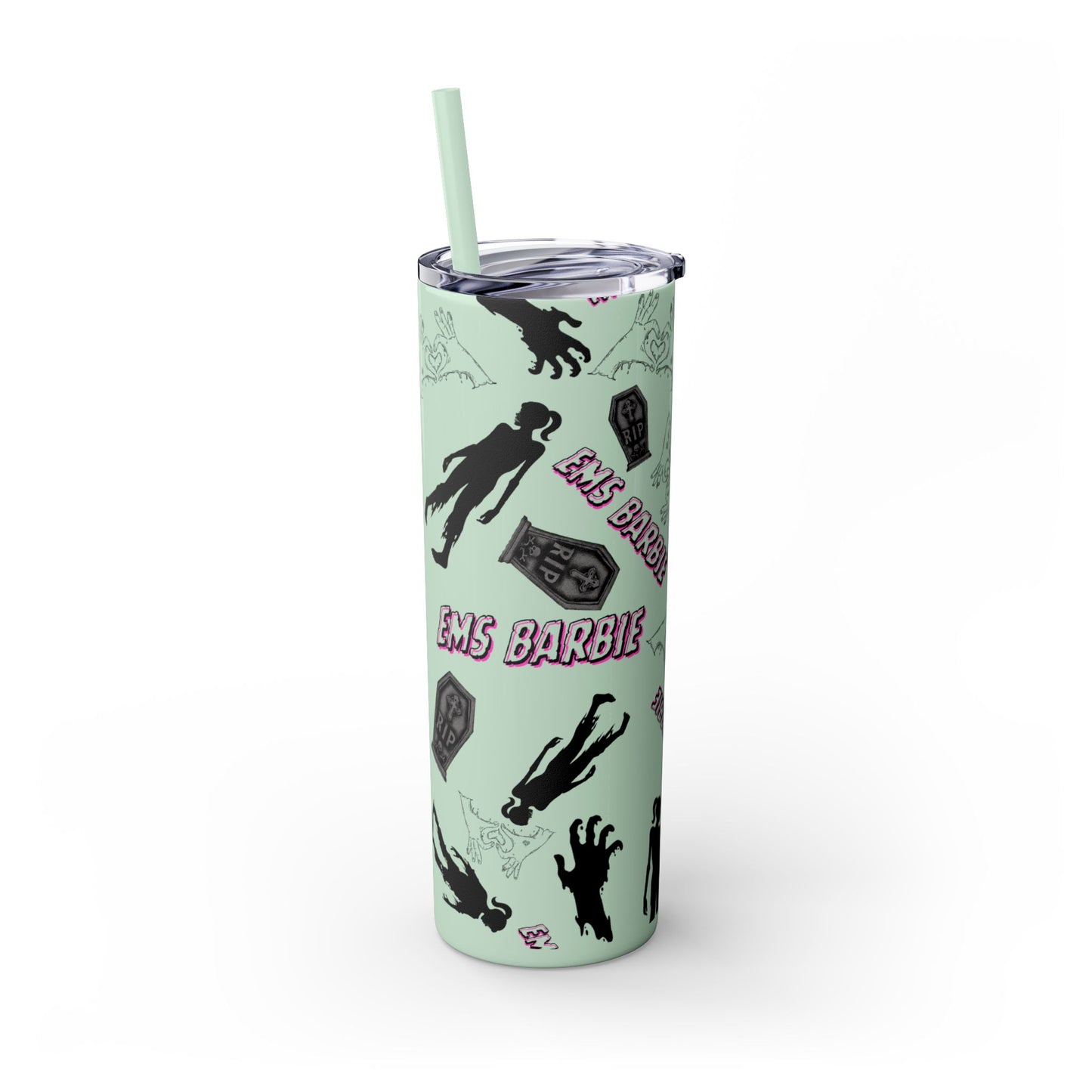 EMS Barbie Skinny Tumbler with Straw | EMS Travel Cup | zombie Drinkware| EMT Gift |Horror Movie Lover Cup