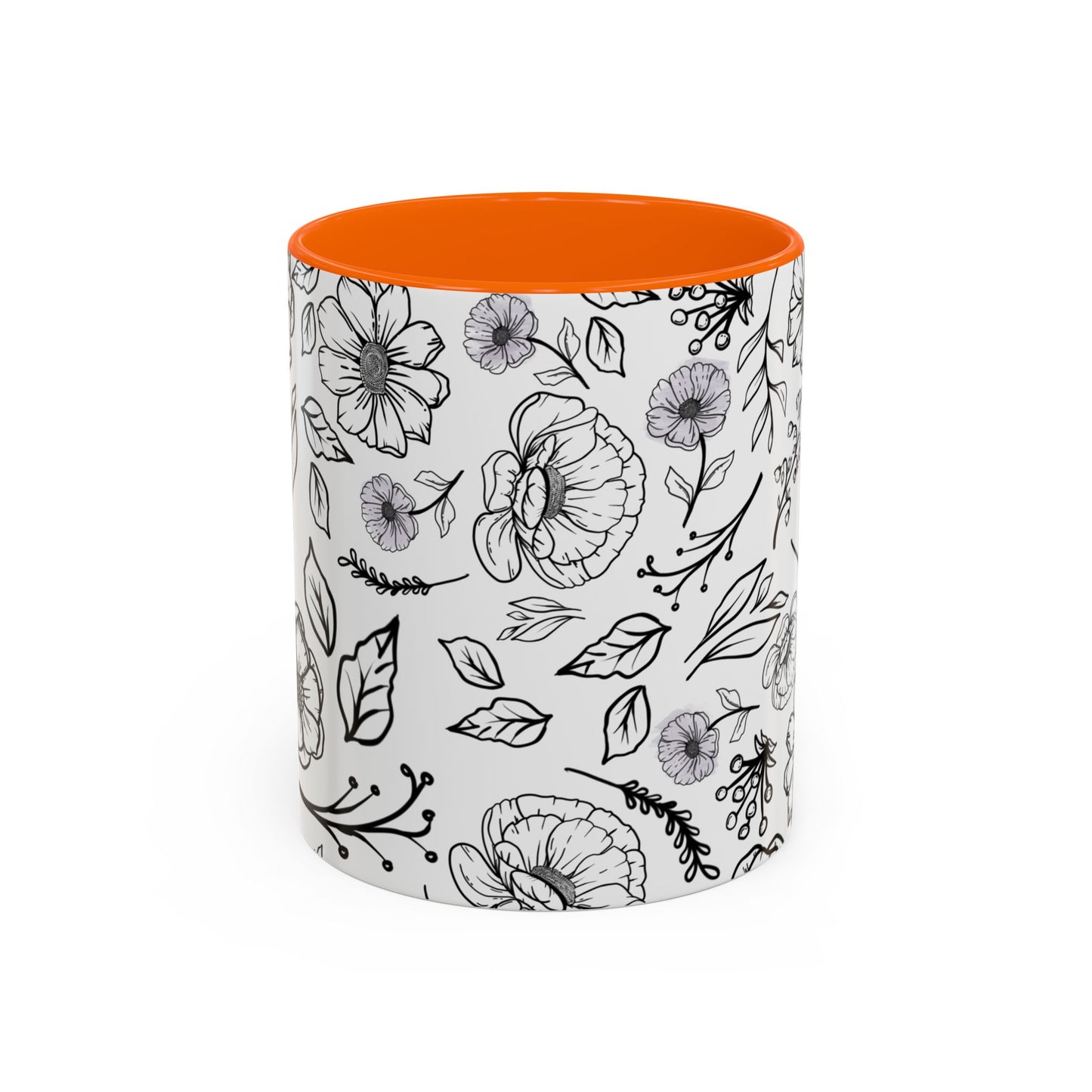 Handdrawn Floral Garden Coffee Mug - 11 & 15oz Black & White Design