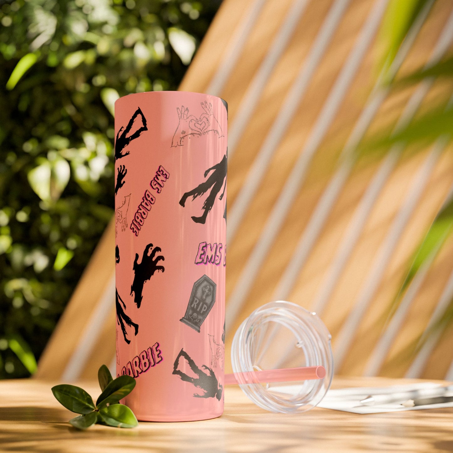 EMS Barbie Skinny Tumbler with Straw | EMS Travel Cup | zombie Drinkware| EMT Gift |Horror Movie Lover Cup