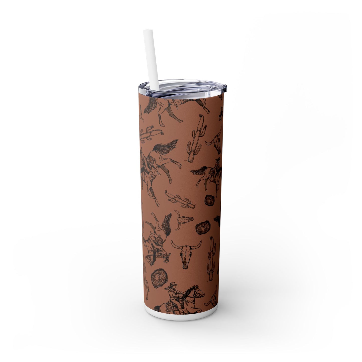 Western-Themed Skinny Tumbler with Straw | 20oz Rodeo Design
