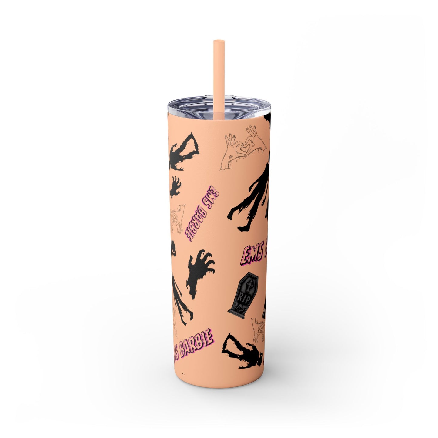 EMS Barbie Skinny Tumbler with Straw | EMS Travel Cup | zombie Drinkware| EMT Gift |Horror Movie Lover Cup