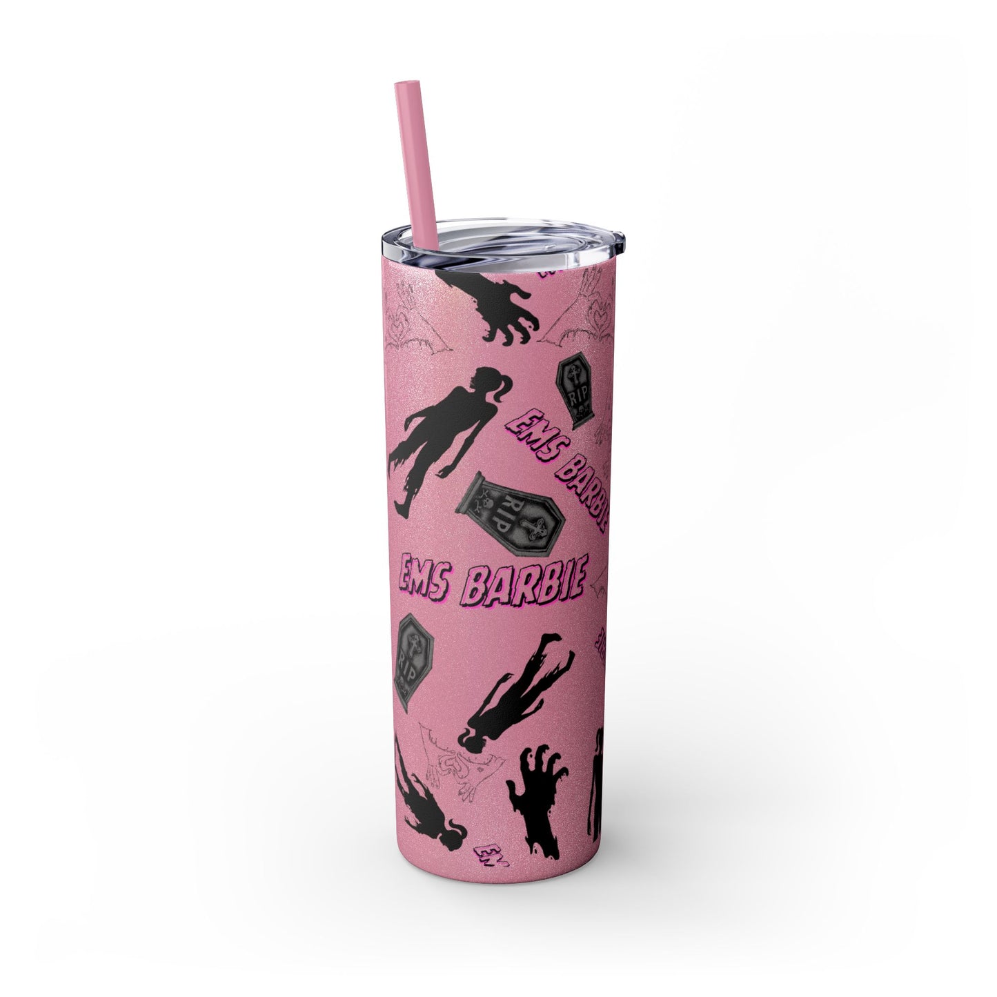 EMS Barbie Skinny Tumbler with Straw | EMS Travel Cup | zombie Drinkware| EMT Gift |Horror Movie Lover Cup