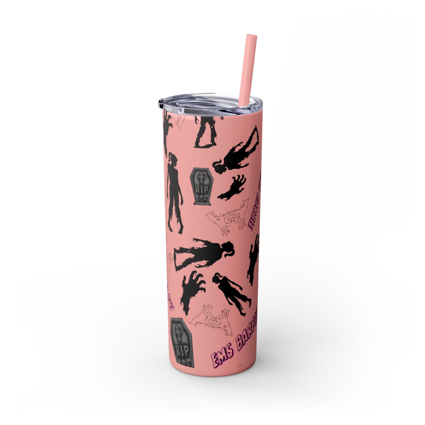 EMS Barbie Skinny Tumbler with Straw | EMS Travel Cup | zombie Drinkware| EMT Gift |Horror Movie Lover Cup