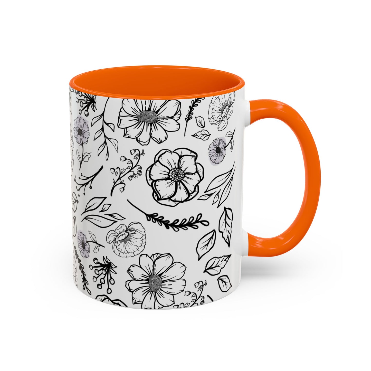 Handdrawn Floral Garden Coffee Mug - 11 & 15oz Black & White Design
