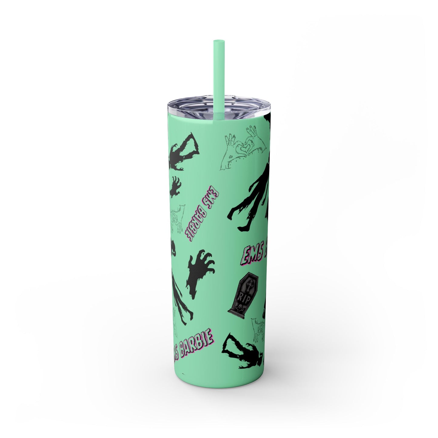 EMS Barbie Skinny Tumbler with Straw | EMS Travel Cup | zombie Drinkware| EMT Gift |Horror Movie Lover Cup