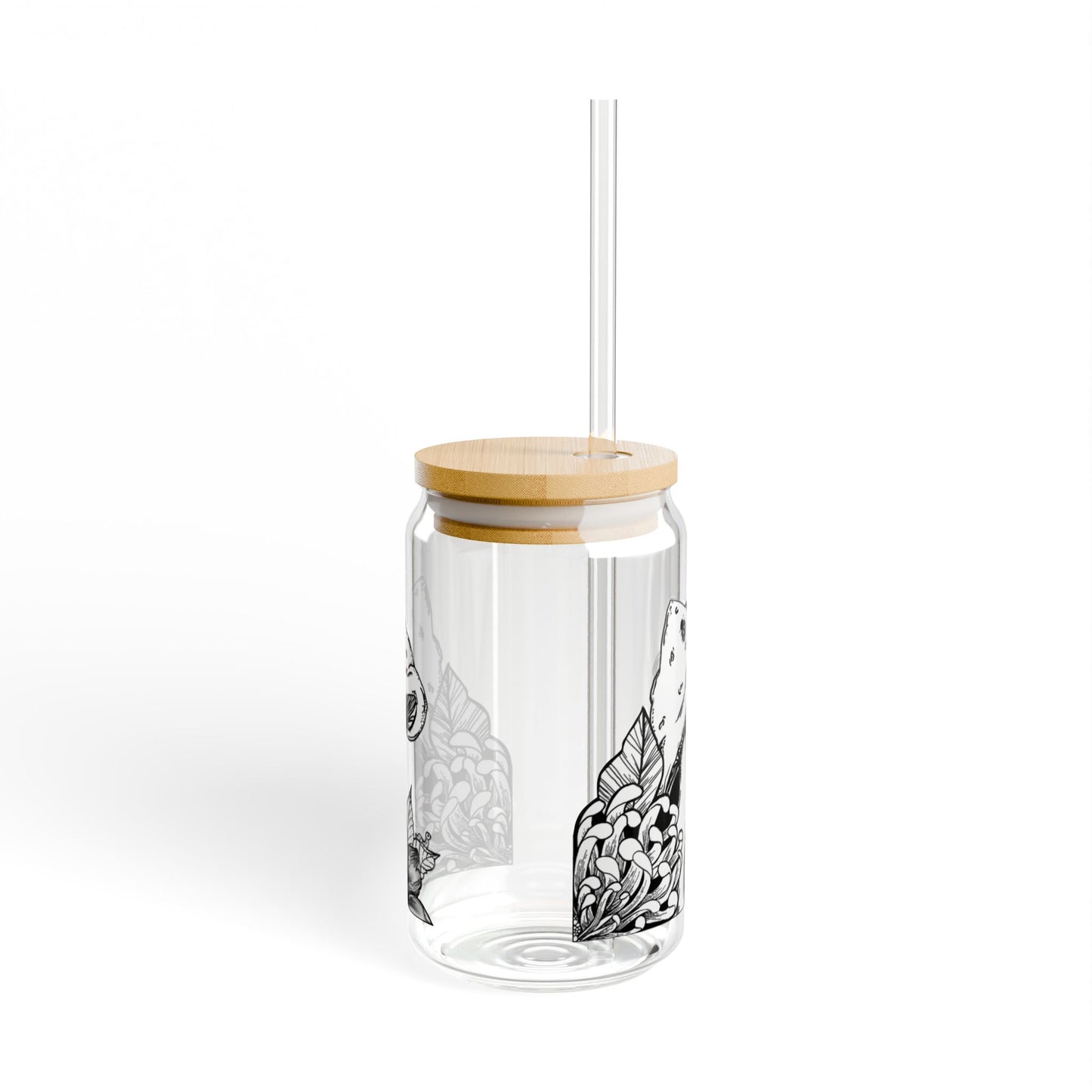 Mushroom Themed Eco-Friendly 16oz Sipper Glass with Floral Design