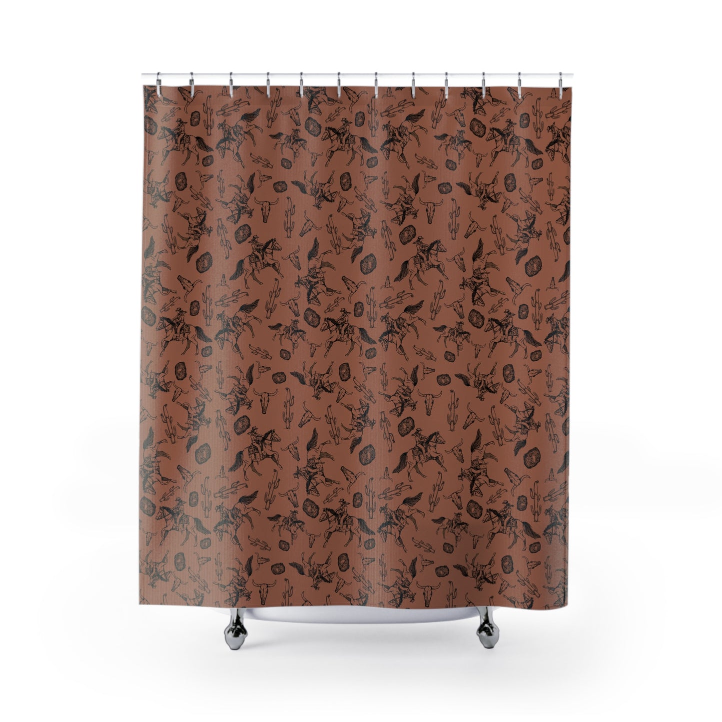 Rustic Western Shower Curtain – Cacti & Cowboy Theme