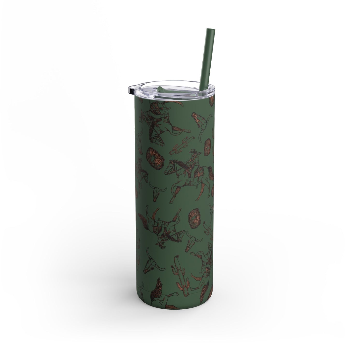 Wild West Adventure Tumbler - 20oz Matte Skinny Travel Mug with Cactus & Cowboy Design