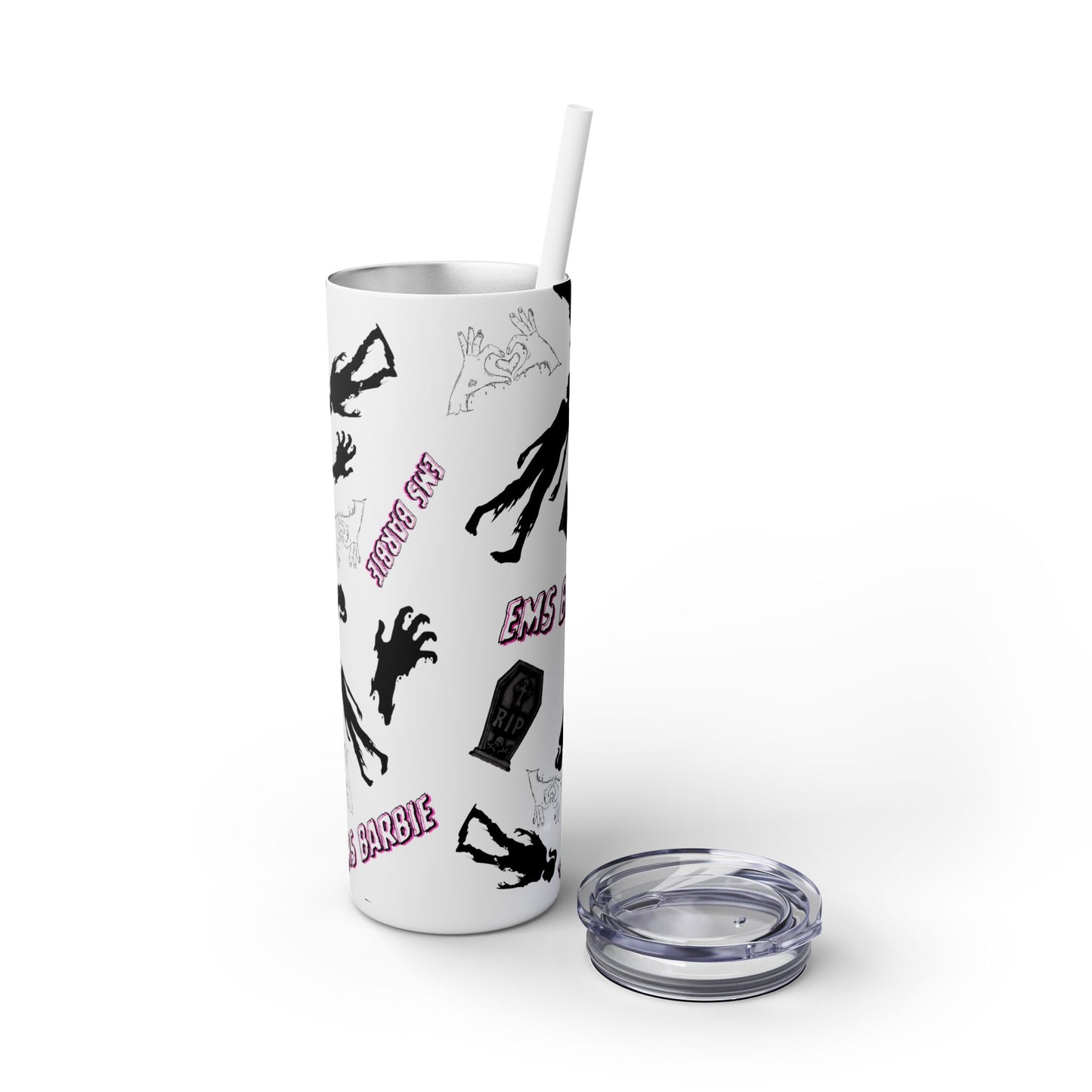 EMS Barbie Skinny Tumbler with Straw | EMS Travel Cup | zombie Drinkware| EMT Gift |Horror Movie Lover Cup