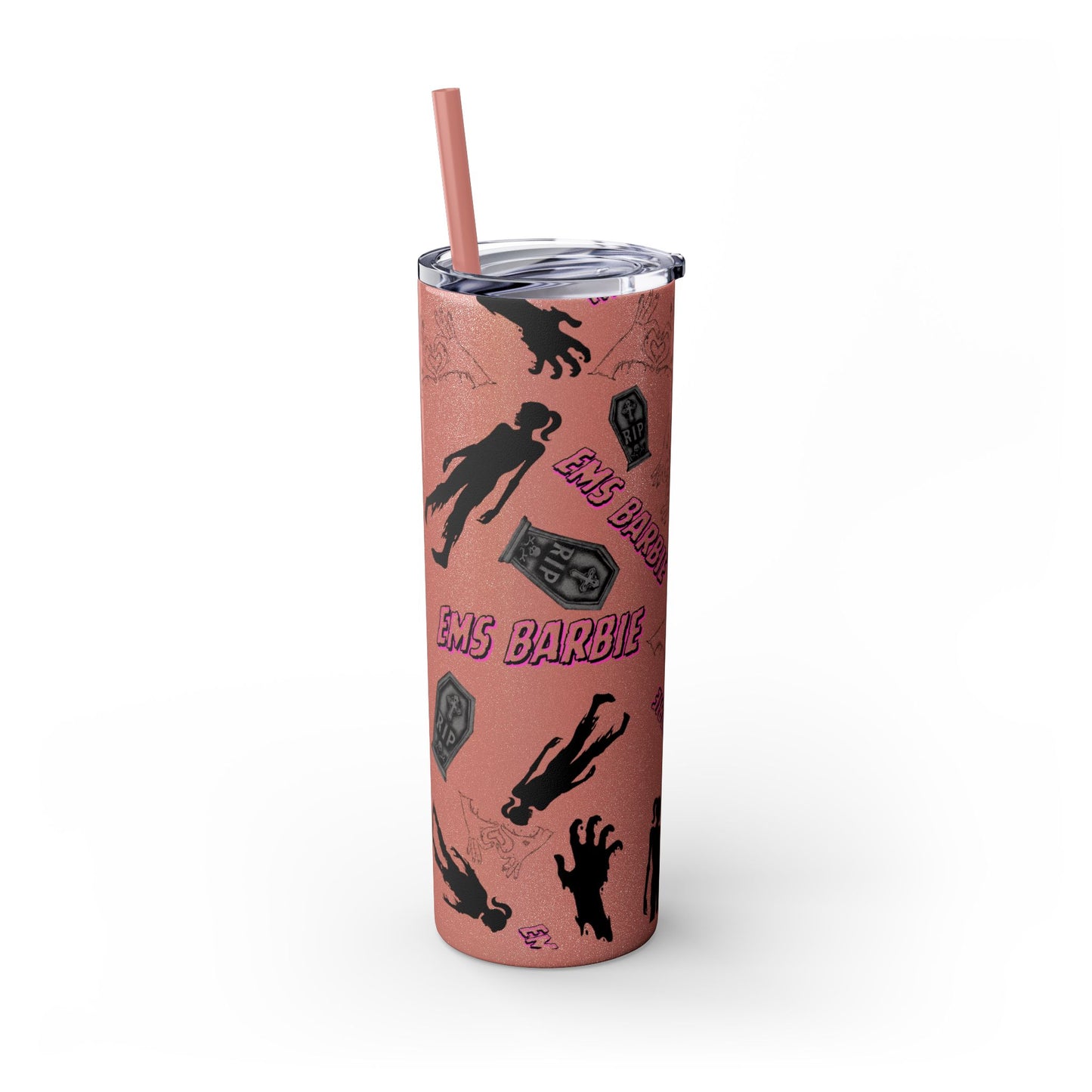 EMS Barbie Skinny Tumbler with Straw | EMS Travel Cup | zombie Drinkware| EMT Gift |Horror Movie Lover Cup