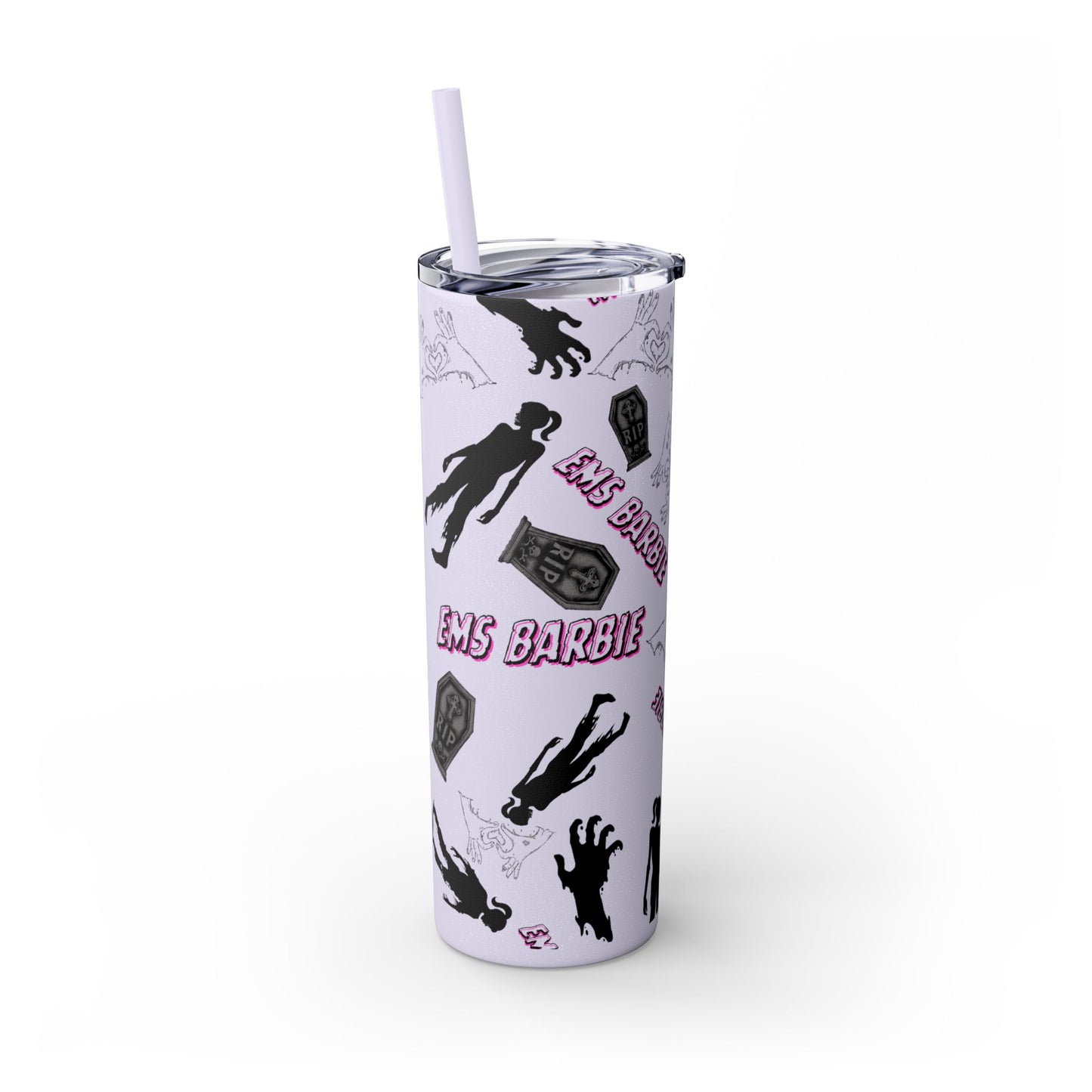 EMS Barbie Skinny Tumbler with Straw | EMS Travel Cup | zombie Drinkware| EMT Gift |Horror Movie Lover Cup