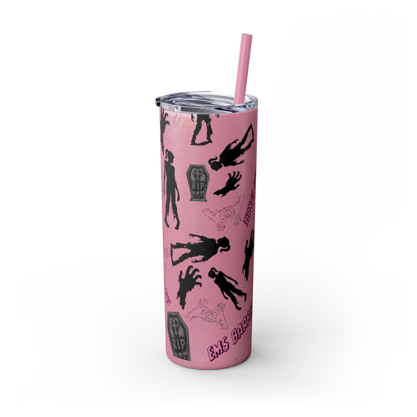 EMS Barbie Skinny Tumbler with Straw | EMS Travel Cup | zombie Drinkware| EMT Gift |Horror Movie Lover Cup