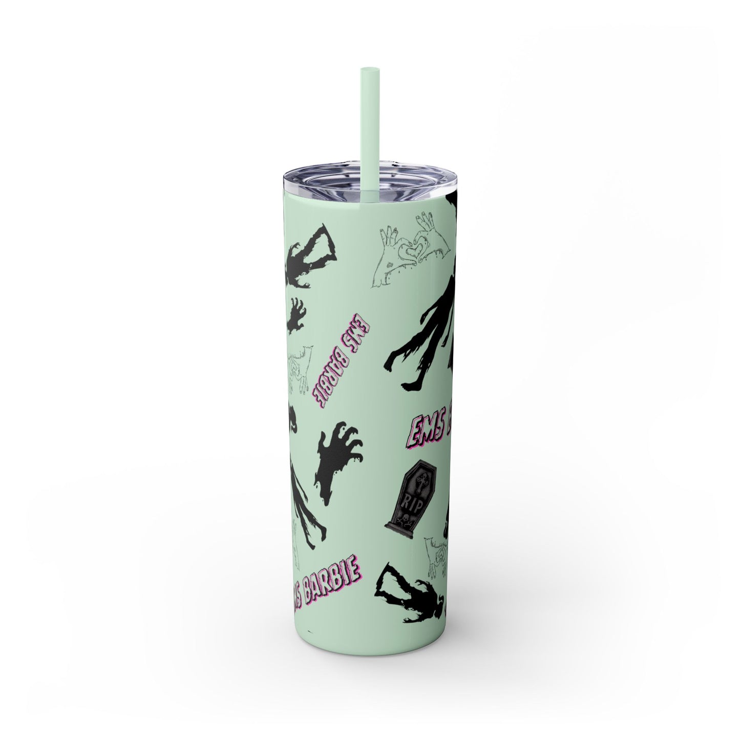 EMS Barbie Skinny Tumbler with Straw | EMS Travel Cup | zombie Drinkware| EMT Gift |Horror Movie Lover Cup