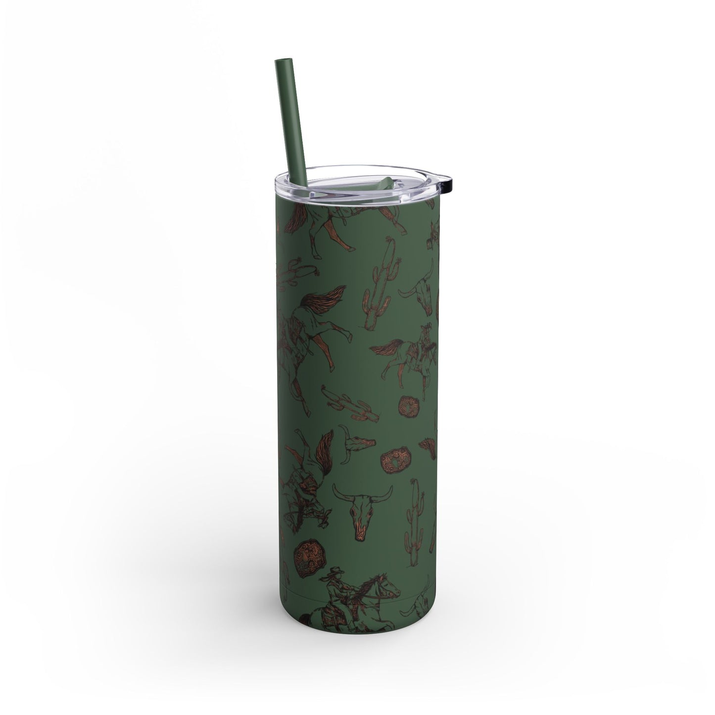 Wild West Adventure Tumbler - 20oz Matte Skinny Travel Mug with Cactus & Cowboy Design
