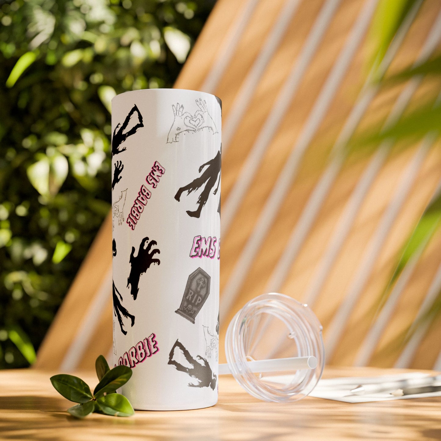 EMS Barbie Skinny Tumbler with Straw | EMS Travel Cup | zombie Drinkware| EMT Gift |Horror Movie Lover Cup