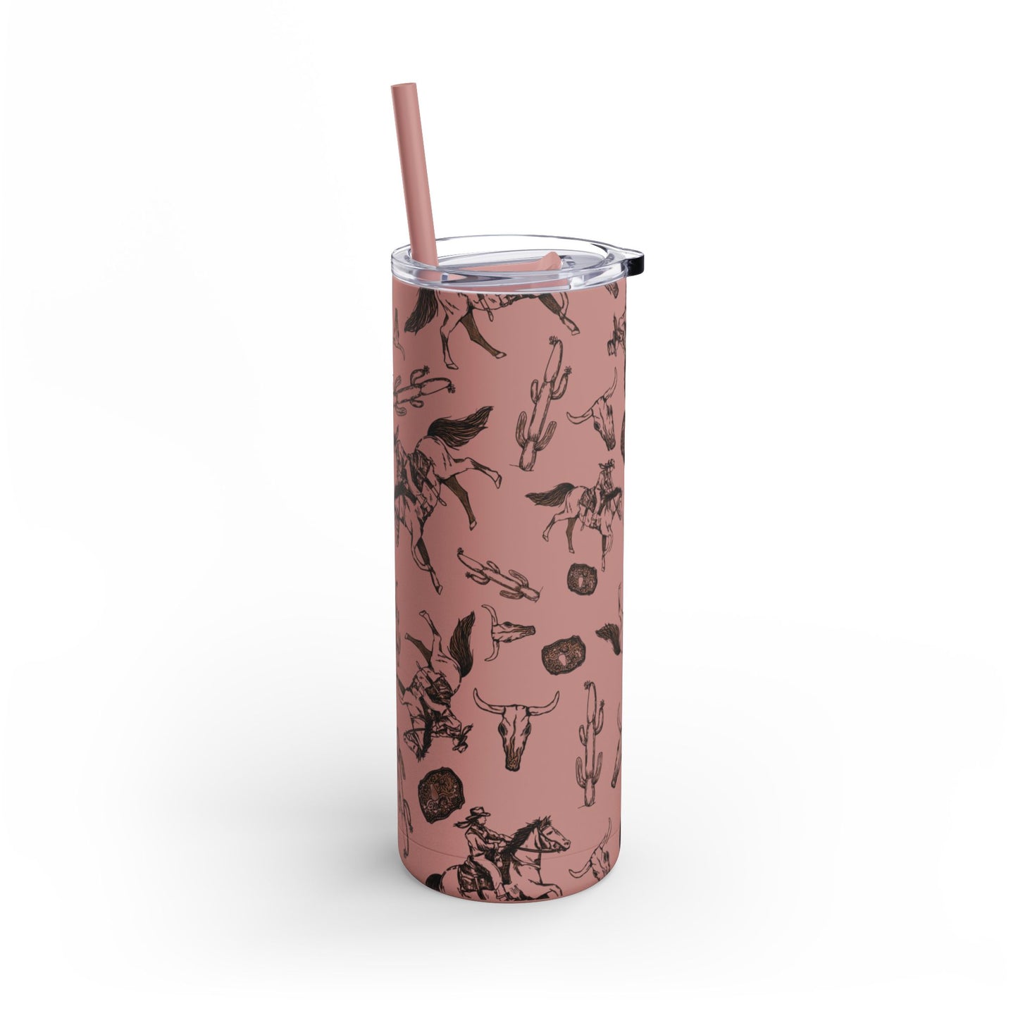 Wild West Adventure Tumbler - 20oz Matte Skinny Travel Mug with Cactus & Cowboy Design