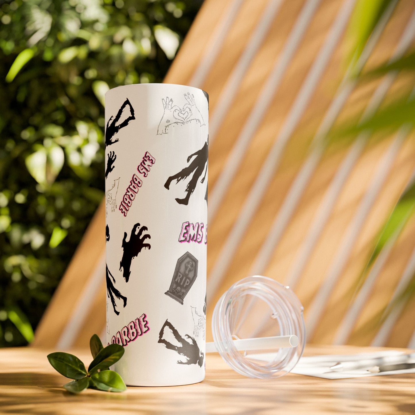 EMS Barbie Skinny Tumbler with Straw | EMS Travel Cup | zombie Drinkware| EMT Gift |Horror Movie Lover Cup