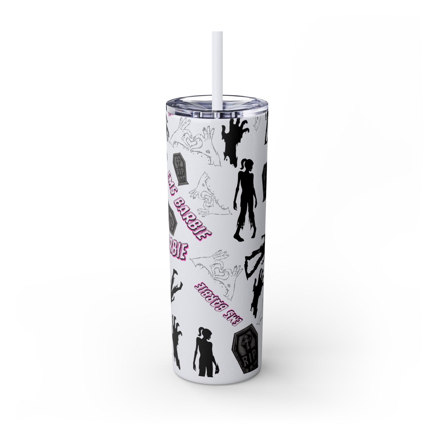 EMS Barbie Skinny Tumbler with Straw | EMS Travel Cup | zombie Drinkware| EMT Gift |Horror Movie Lover Cup