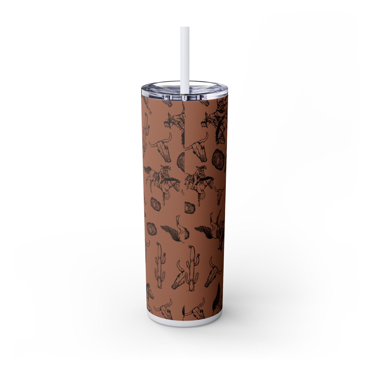 Western-Themed Skinny Tumbler with Straw | 20oz Rodeo Design