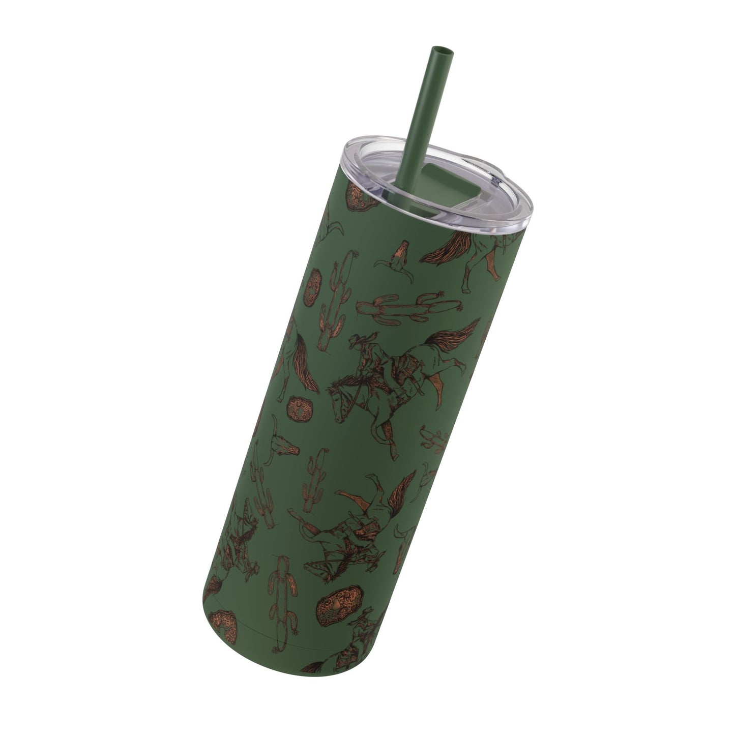 Wild West Adventure Tumbler - 20oz Matte Skinny Travel Mug with Cactus & Cowboy Design