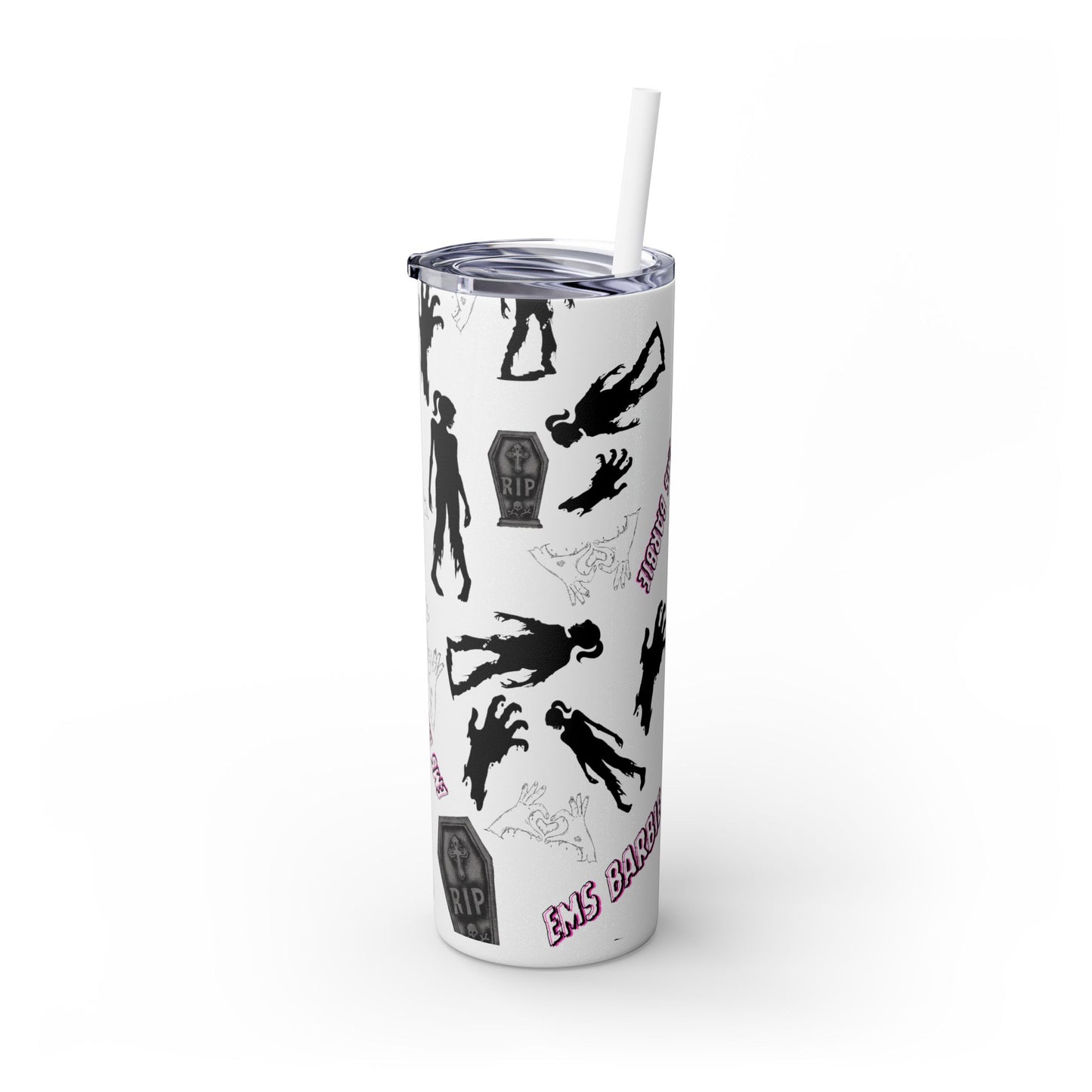 EMS Barbie Skinny Tumbler with Straw | EMS Travel Cup | zombie Drinkware| EMT Gift |Horror Movie Lover Cup