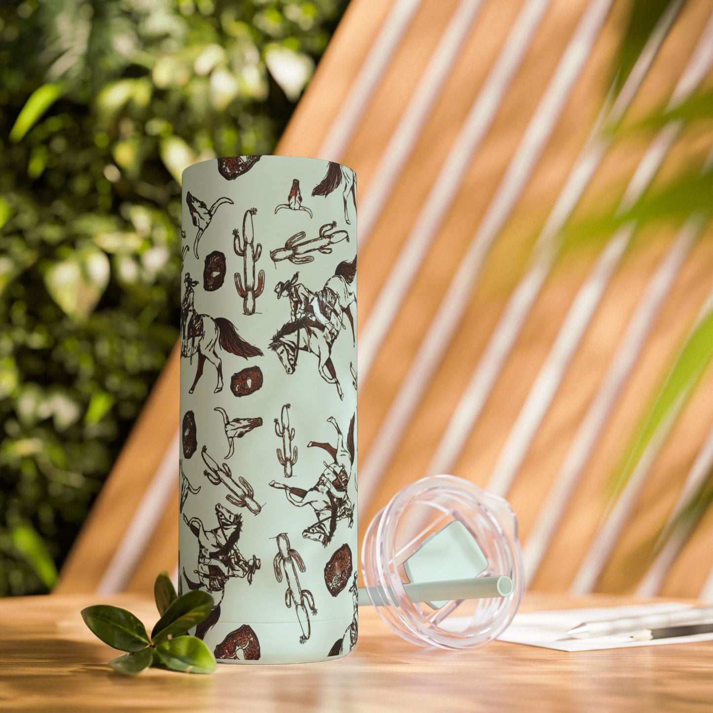 Wild West Adventure Tumbler - 20oz Matte Skinny Travel Mug with Cactus & Cowboy Design