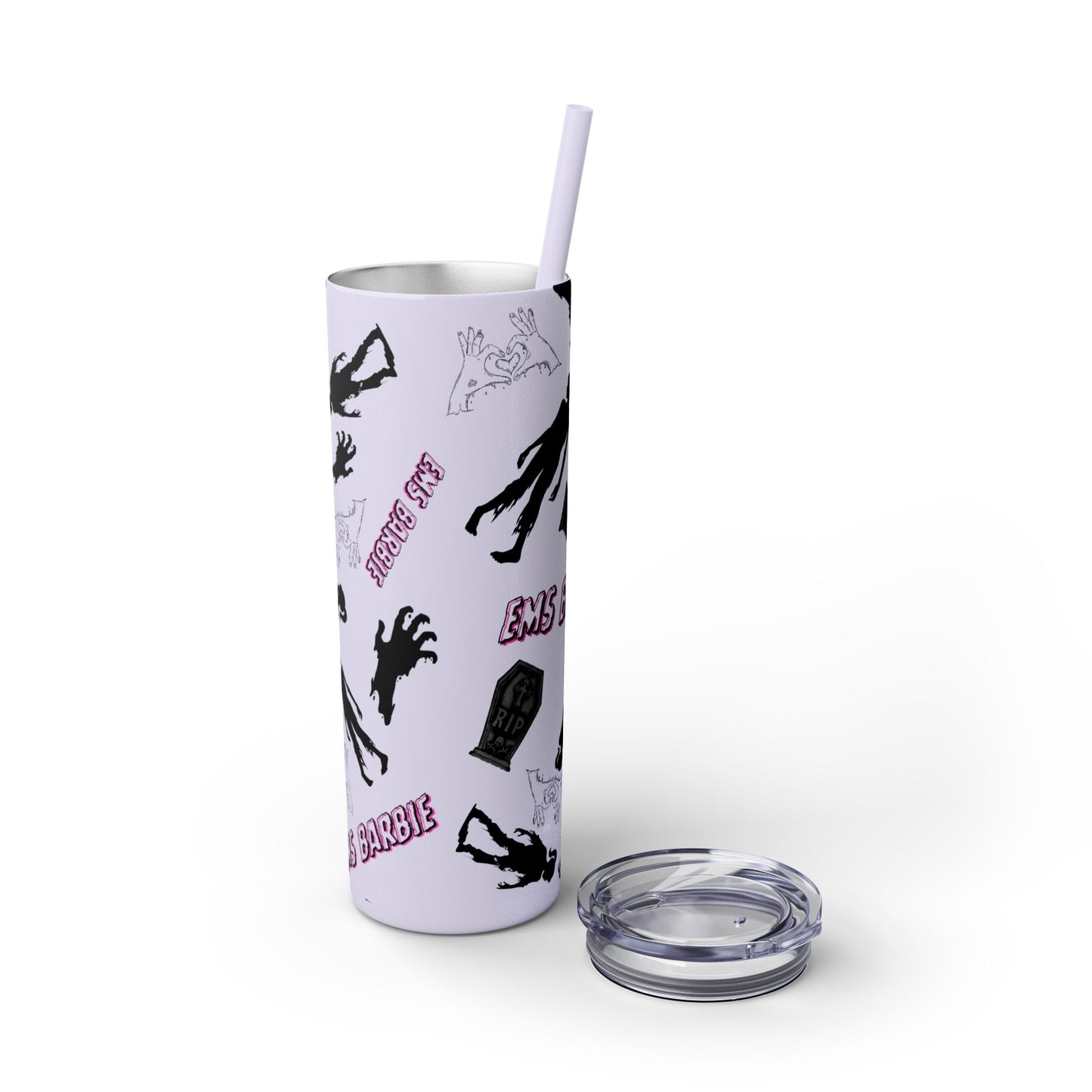 EMS Barbie Skinny Tumbler with Straw | EMS Travel Cup | zombie Drinkware| EMT Gift |Horror Movie Lover Cup
