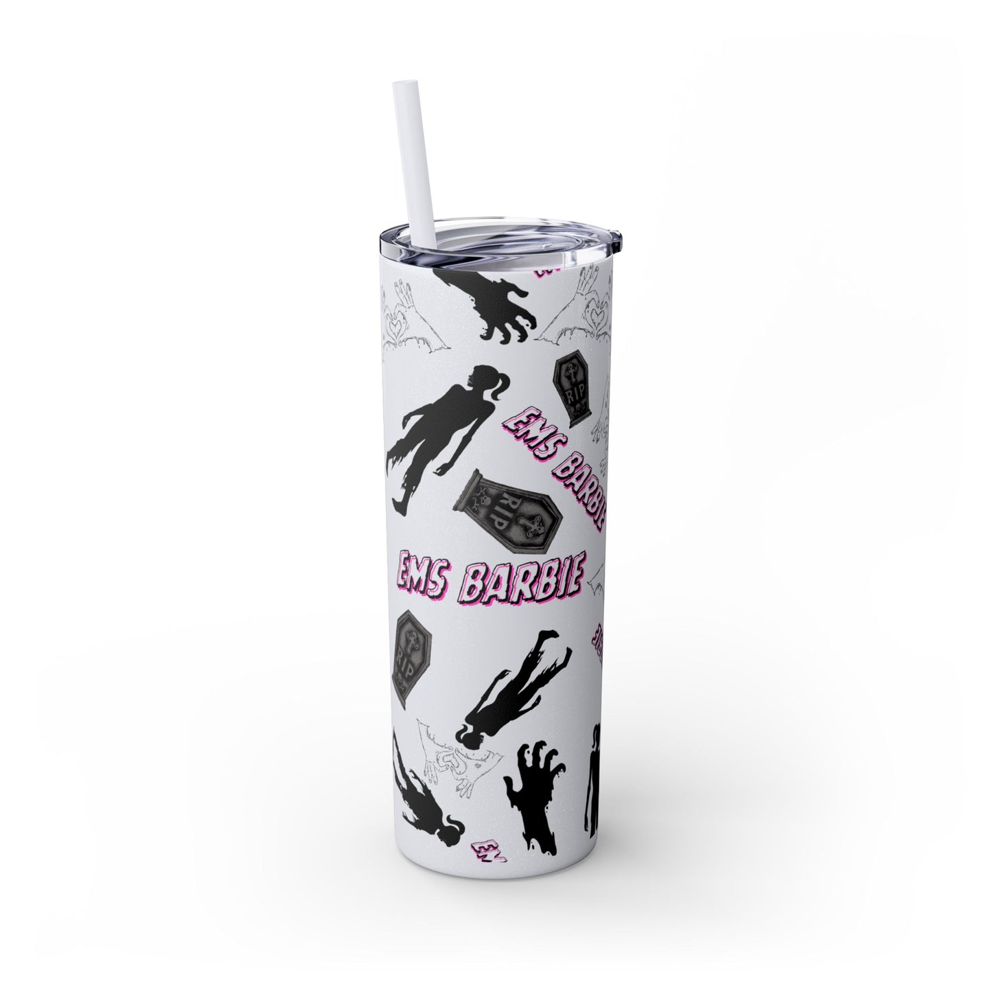 EMS Barbie Skinny Tumbler with Straw | EMS Travel Cup | zombie Drinkware| EMT Gift |Horror Movie Lover Cup
