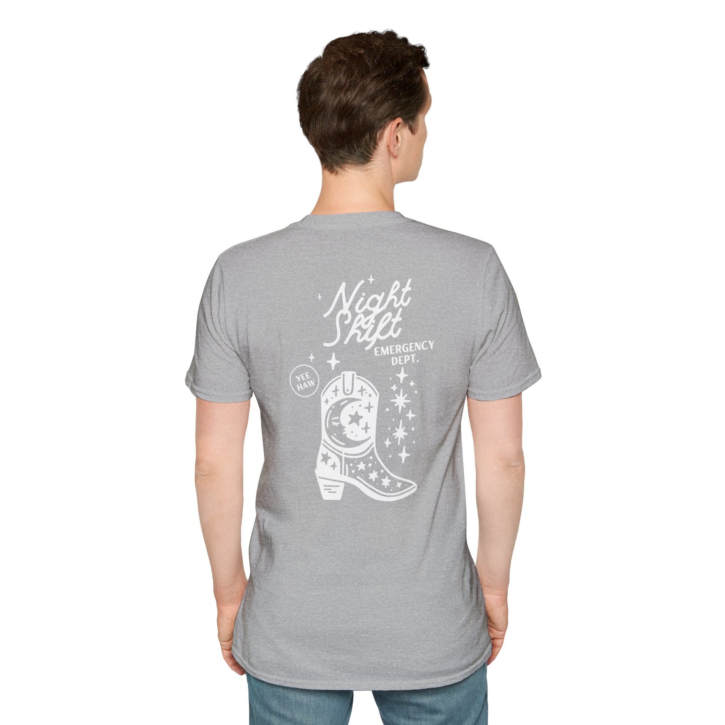 "Night Shift Emergency Dept. Unisex Softstyle T-Shirt | Cute Astrology Tees | Ideal for Nurses and Medical Staff | Fun Gift for Night Owls"