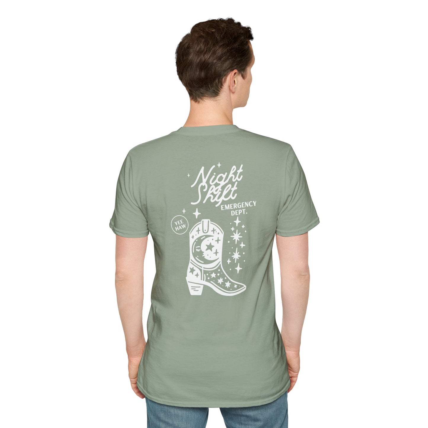 "Night Shift Emergency Dept. Unisex Softstyle T-Shirt | Cute Astrology Tees | Ideal for Nurses and Medical Staff | Fun Gift for Night Owls"