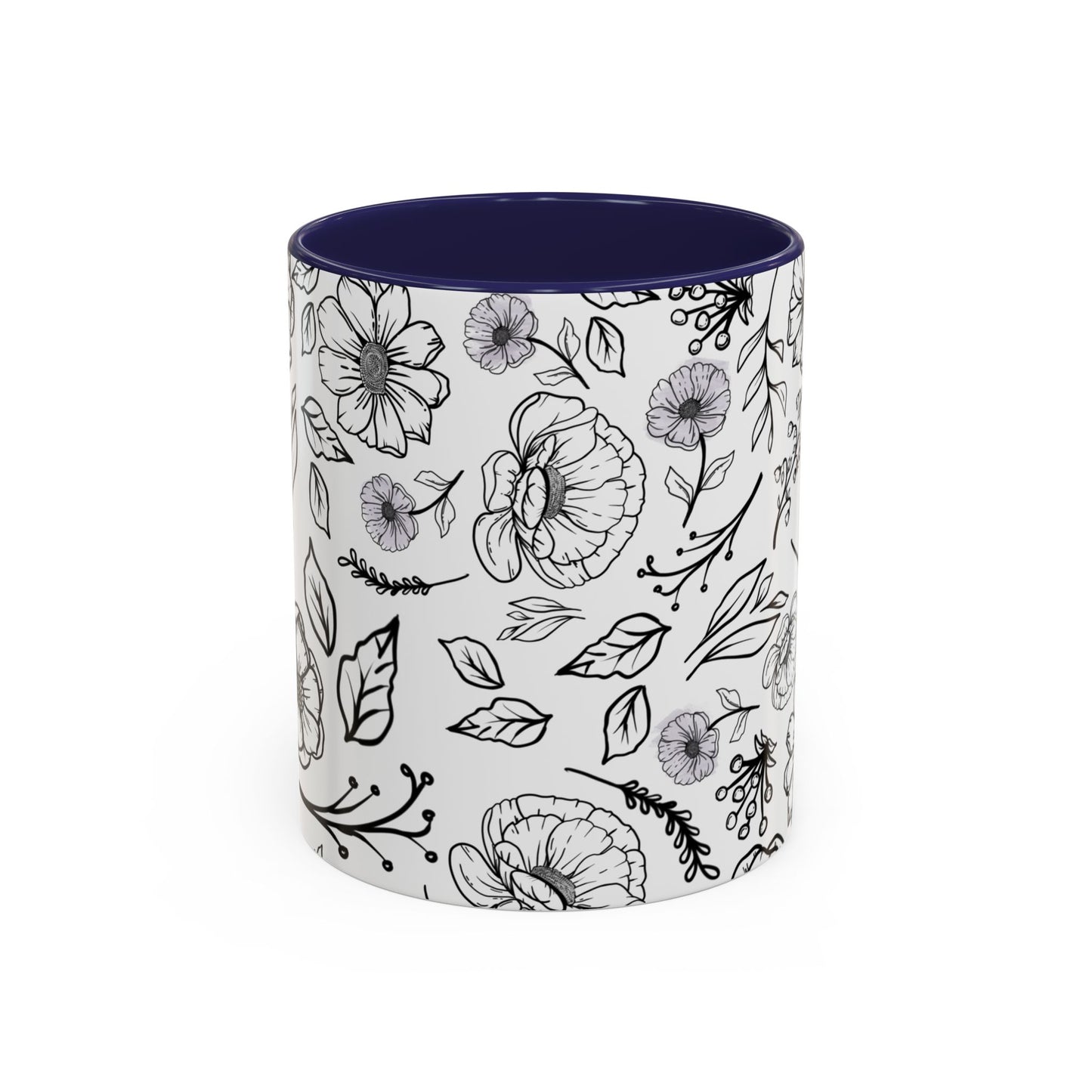 Handdrawn Floral Garden Coffee Mug - 11 & 15oz Black & White Design
