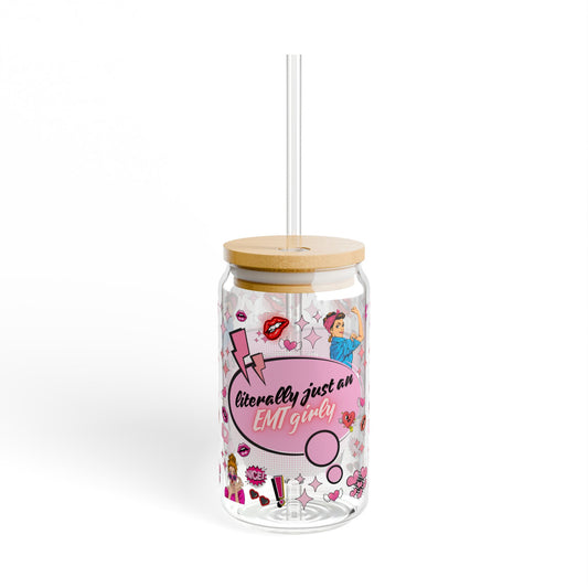 Fun EMT Girly Sipper Glass - 16oz with Bamboo Lid and Straw