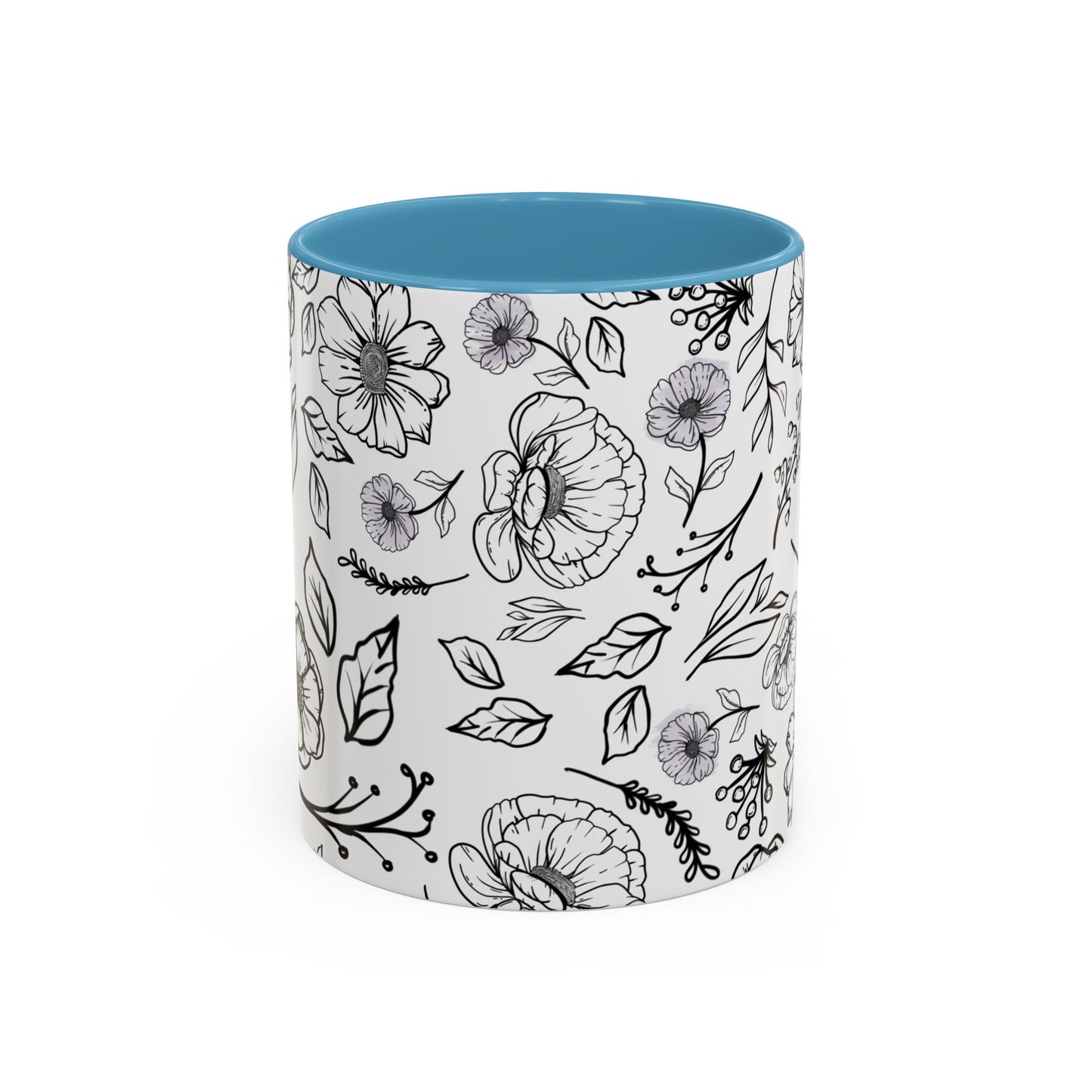 Handdrawn Floral Garden Coffee Mug - 11 & 15oz Black & White Design