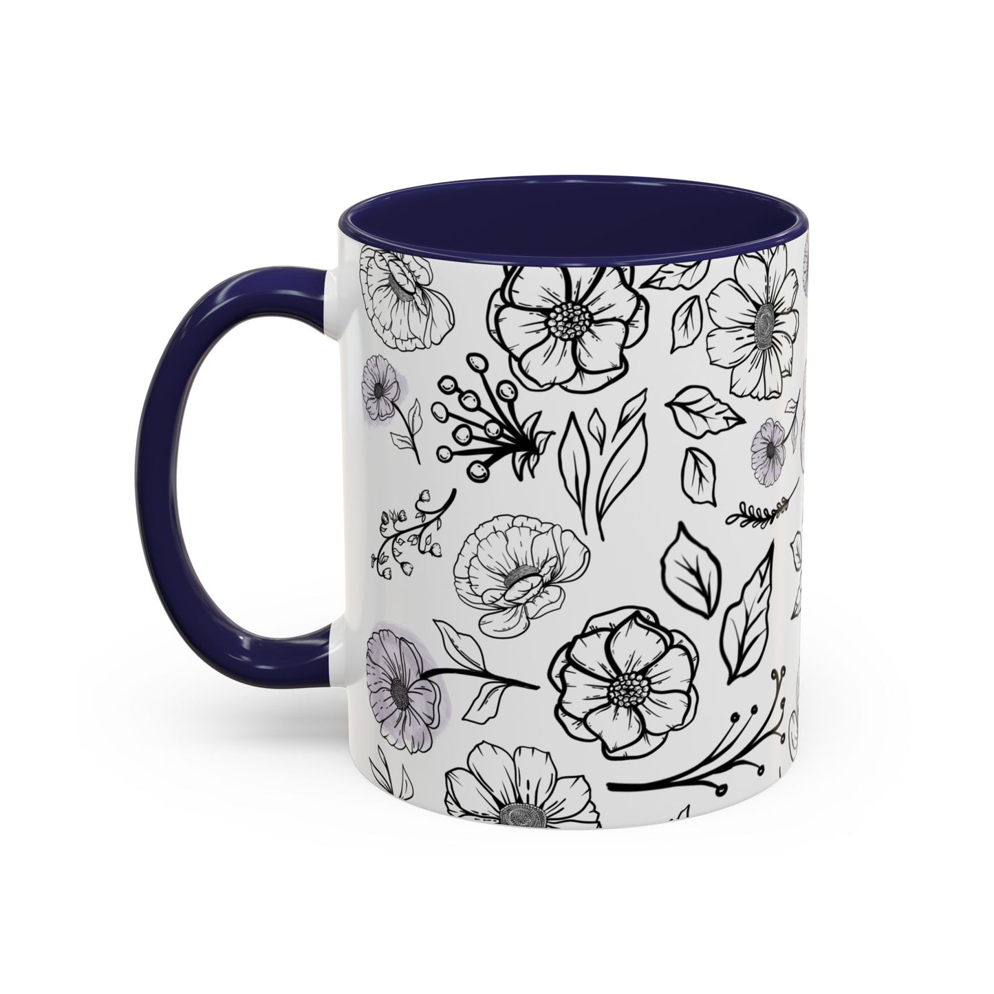 Handdrawn Floral Garden Coffee Mug - 11 & 15oz Black & White Design