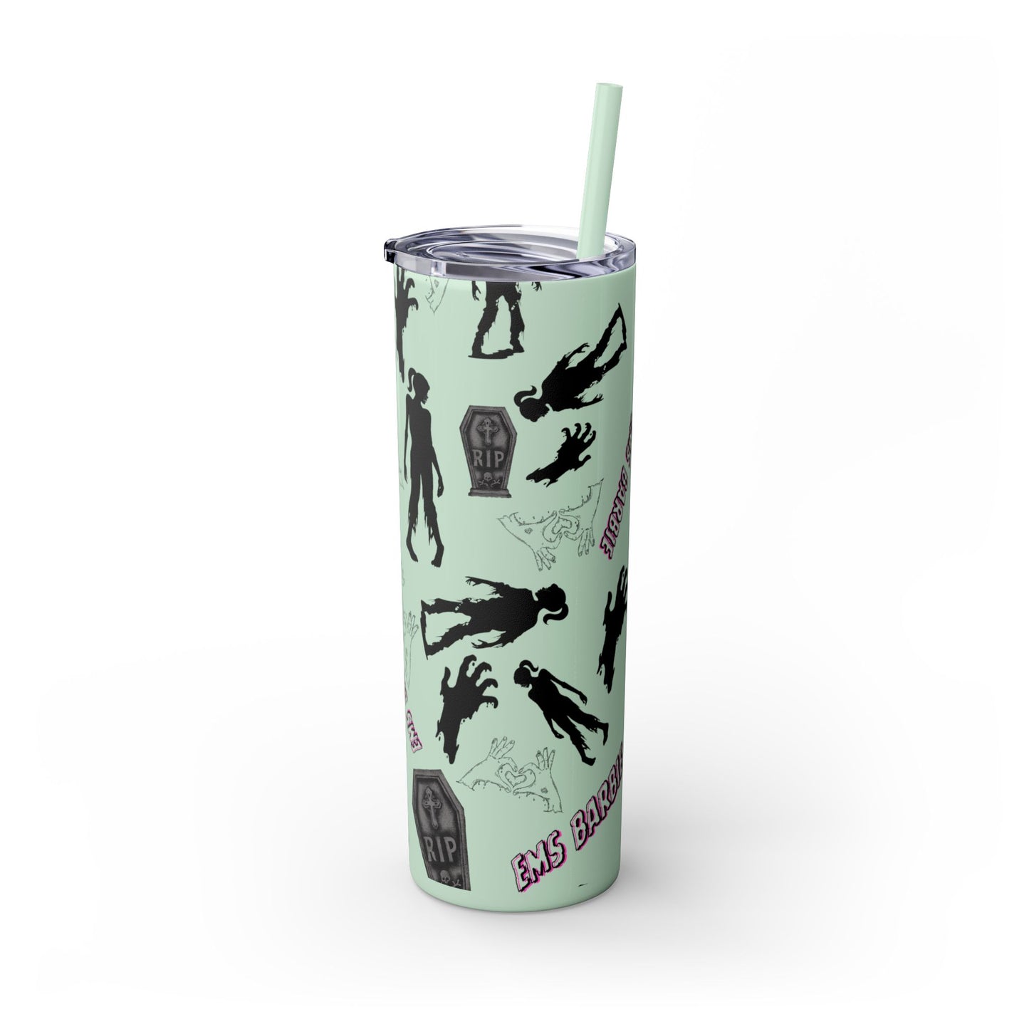 EMS Barbie Skinny Tumbler with Straw | EMS Travel Cup | zombie Drinkware| EMT Gift |Horror Movie Lover Cup