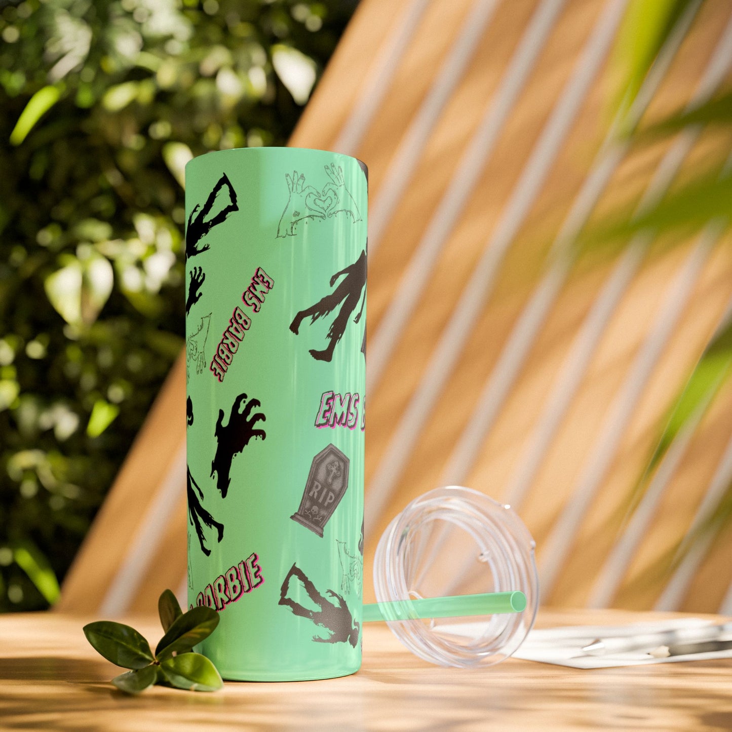EMS Barbie Skinny Tumbler with Straw | EMS Travel Cup | zombie Drinkware| EMT Gift |Horror Movie Lover Cup