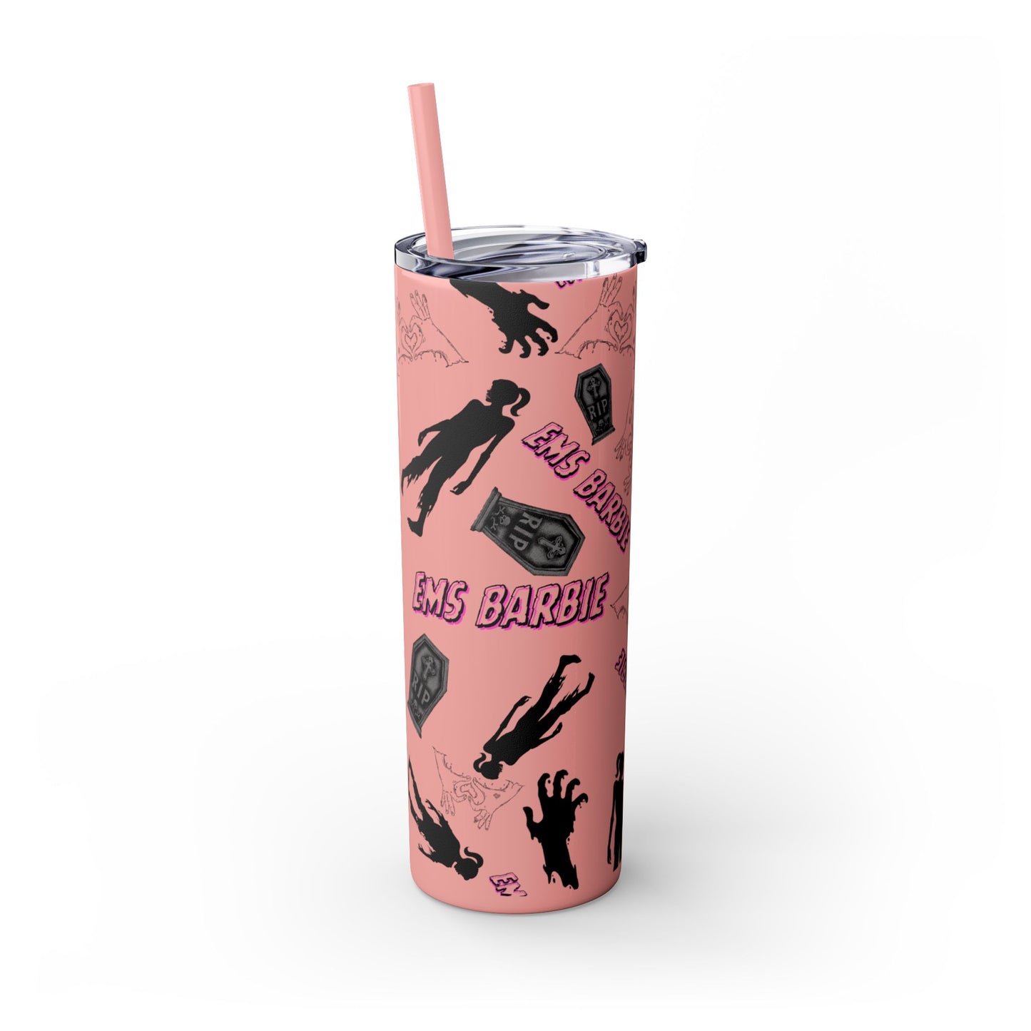 EMS Barbie Skinny Tumbler with Straw | EMS Travel Cup | zombie Drinkware| EMT Gift |Horror Movie Lover Cup