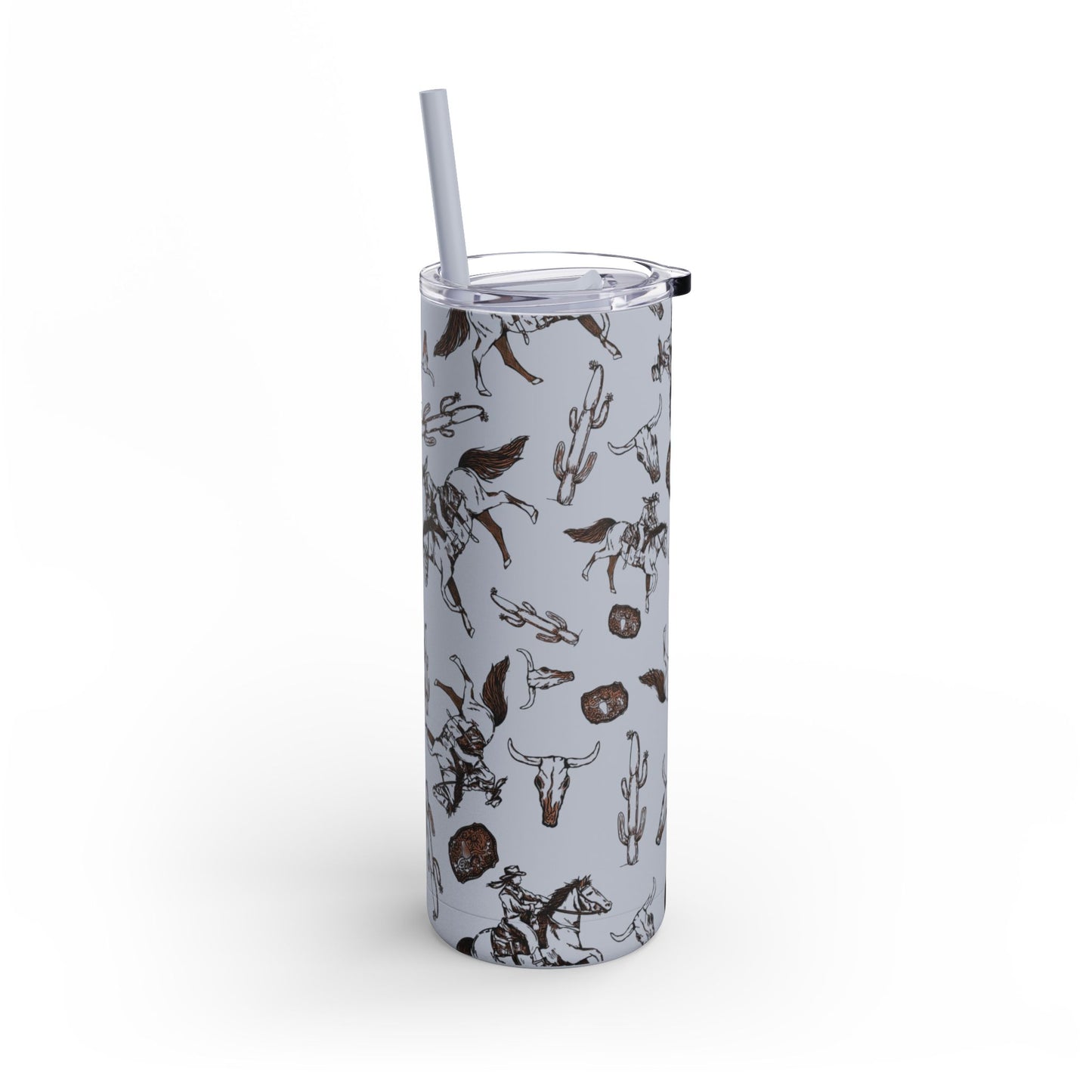 Wild West Adventure Tumbler - 20oz Matte Skinny Travel Mug with Cactus & Cowboy Design