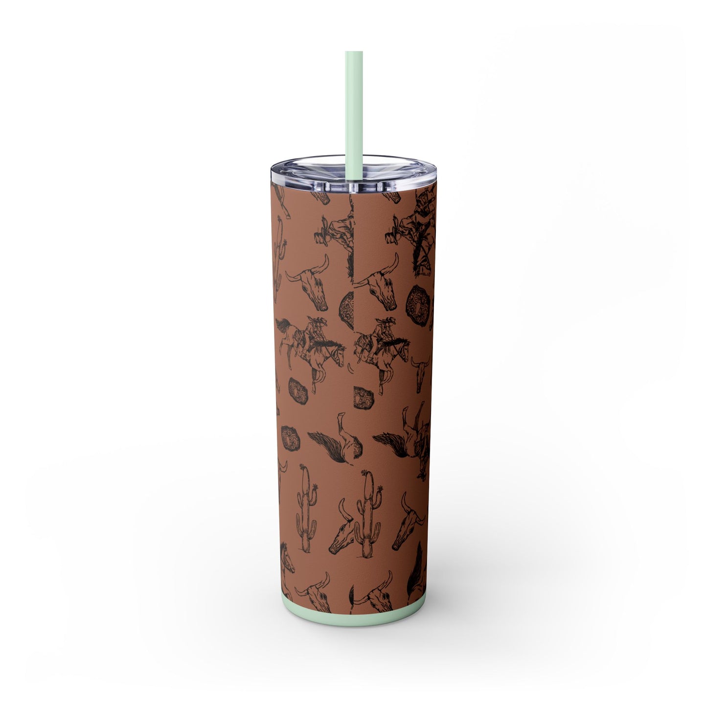Western-Themed Skinny Tumbler with Straw | 20oz Rodeo Design