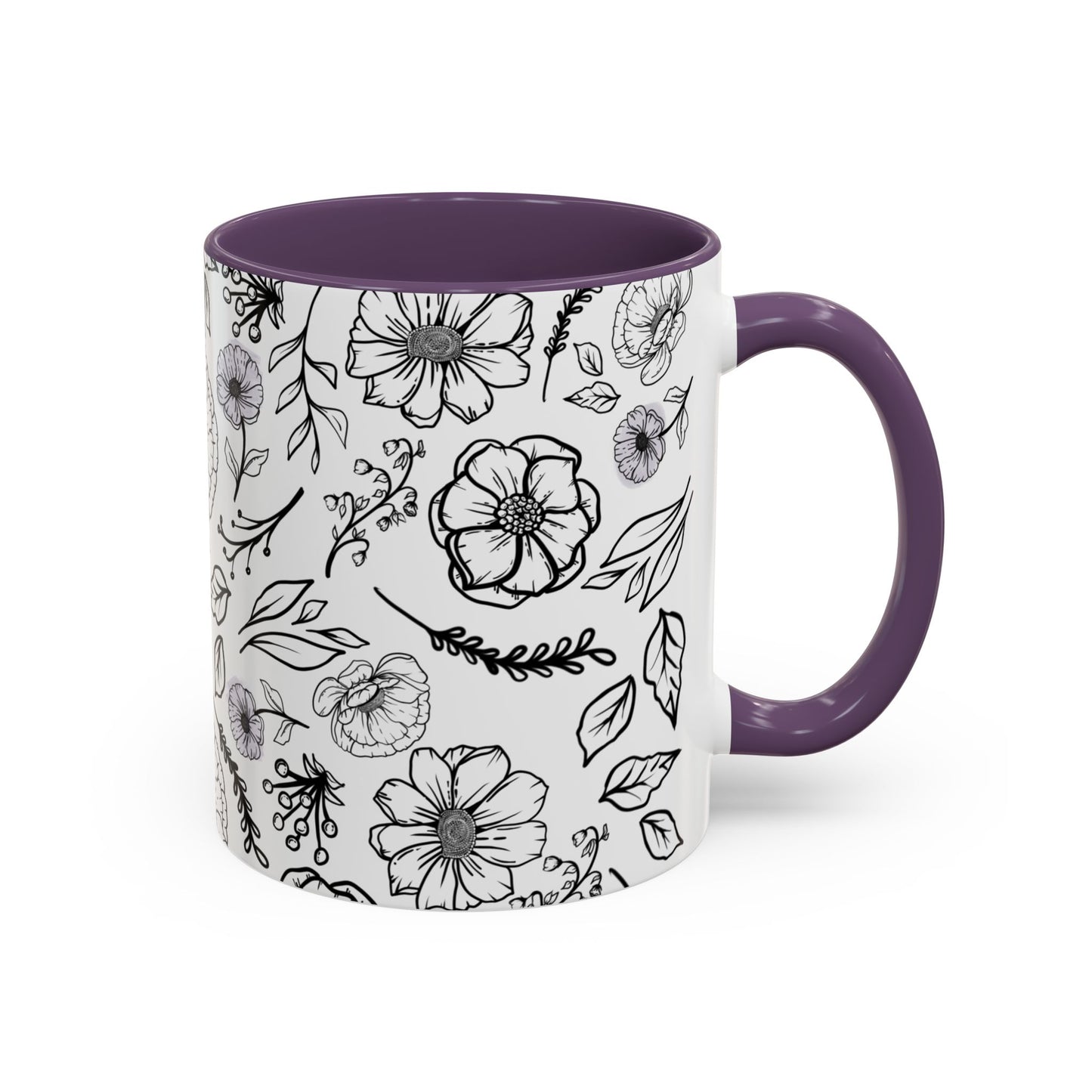 Handdrawn Floral Garden Coffee Mug - 11 & 15oz Black & White Design