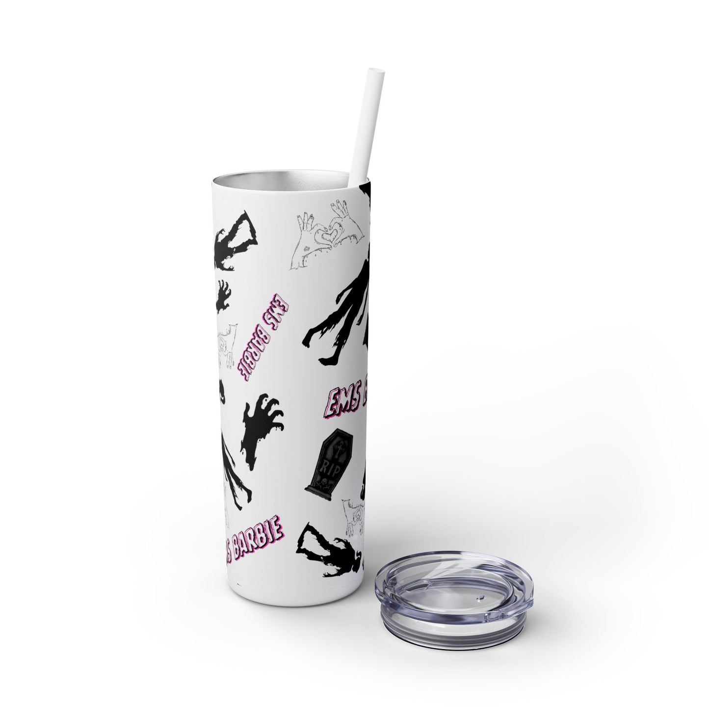 EMS Barbie Skinny Tumbler with Straw | EMS Travel Cup | zombie Drinkware| EMT Gift |Horror Movie Lover Cup