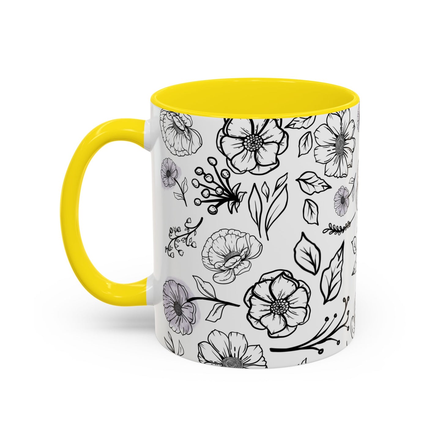 Handdrawn Floral Garden Coffee Mug - 11 & 15oz Black & White Design