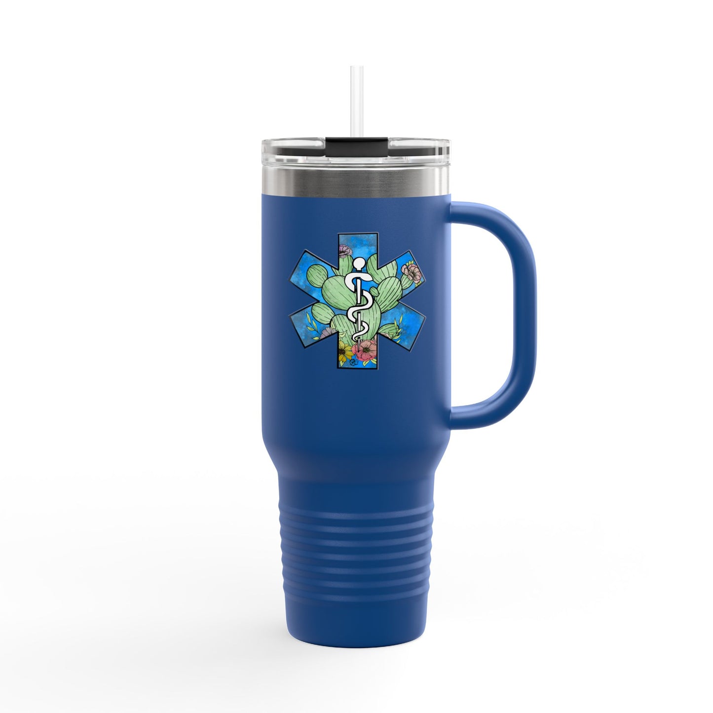 EMS Star of Life, EMT, Paramedic, Arizona Cactus Design 40oz Insulated Travel Mug - Perfect for Adventurers & Healthcare Workers