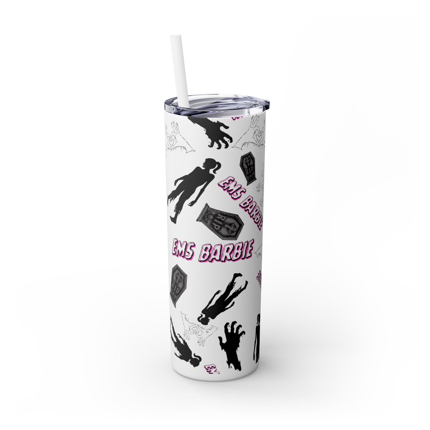 EMS Barbie Skinny Tumbler with Straw | EMS Travel Cup | zombie Drinkware| EMT Gift |Horror Movie Lover Cup