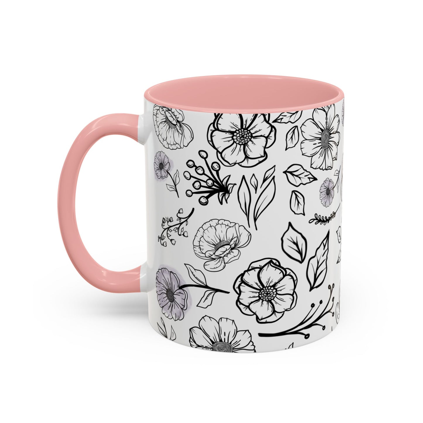 Handdrawn Floral Garden Coffee Mug - 11 & 15oz Black & White Design