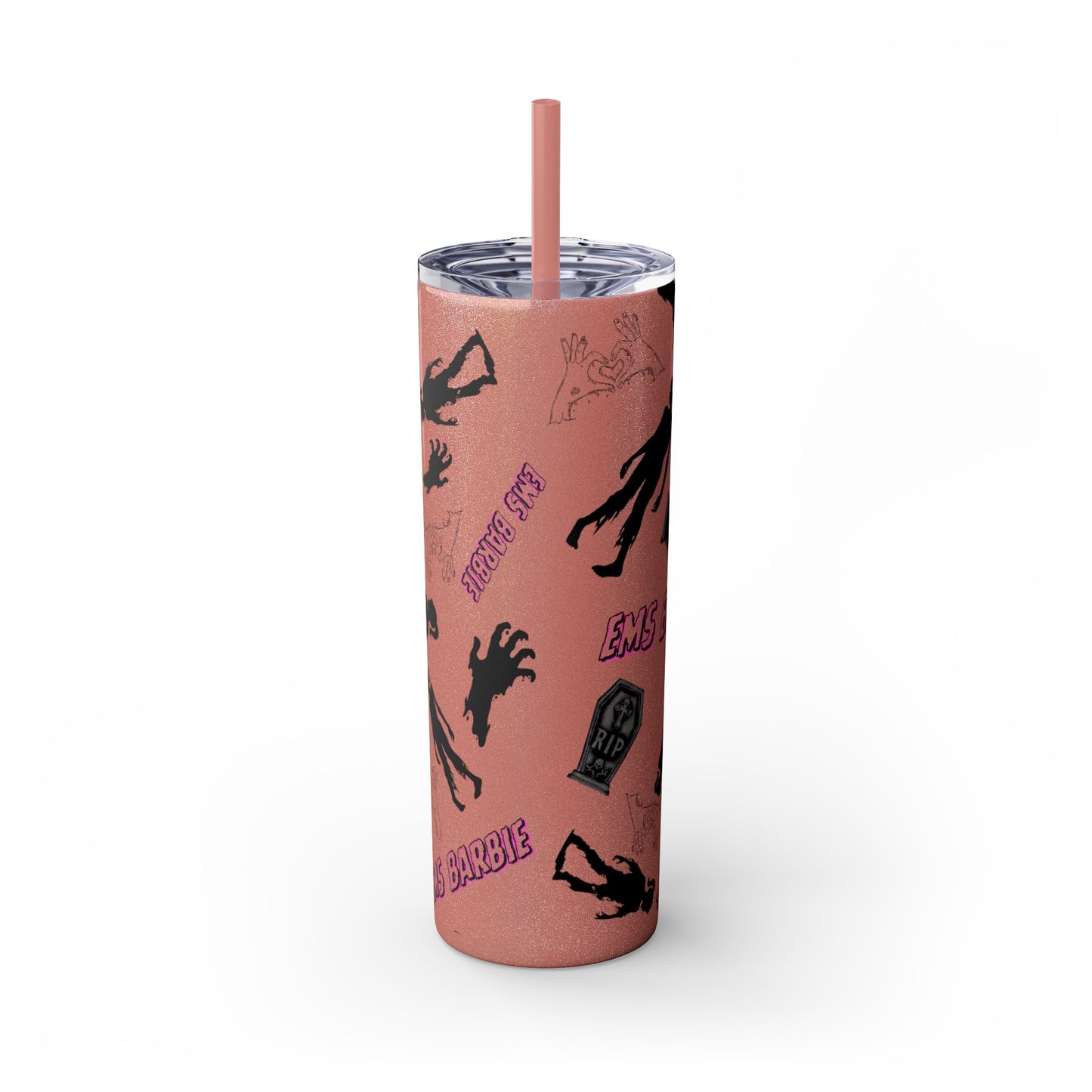 EMS Barbie Skinny Tumbler with Straw | EMS Travel Cup | zombie Drinkware| EMT Gift |Horror Movie Lover Cup