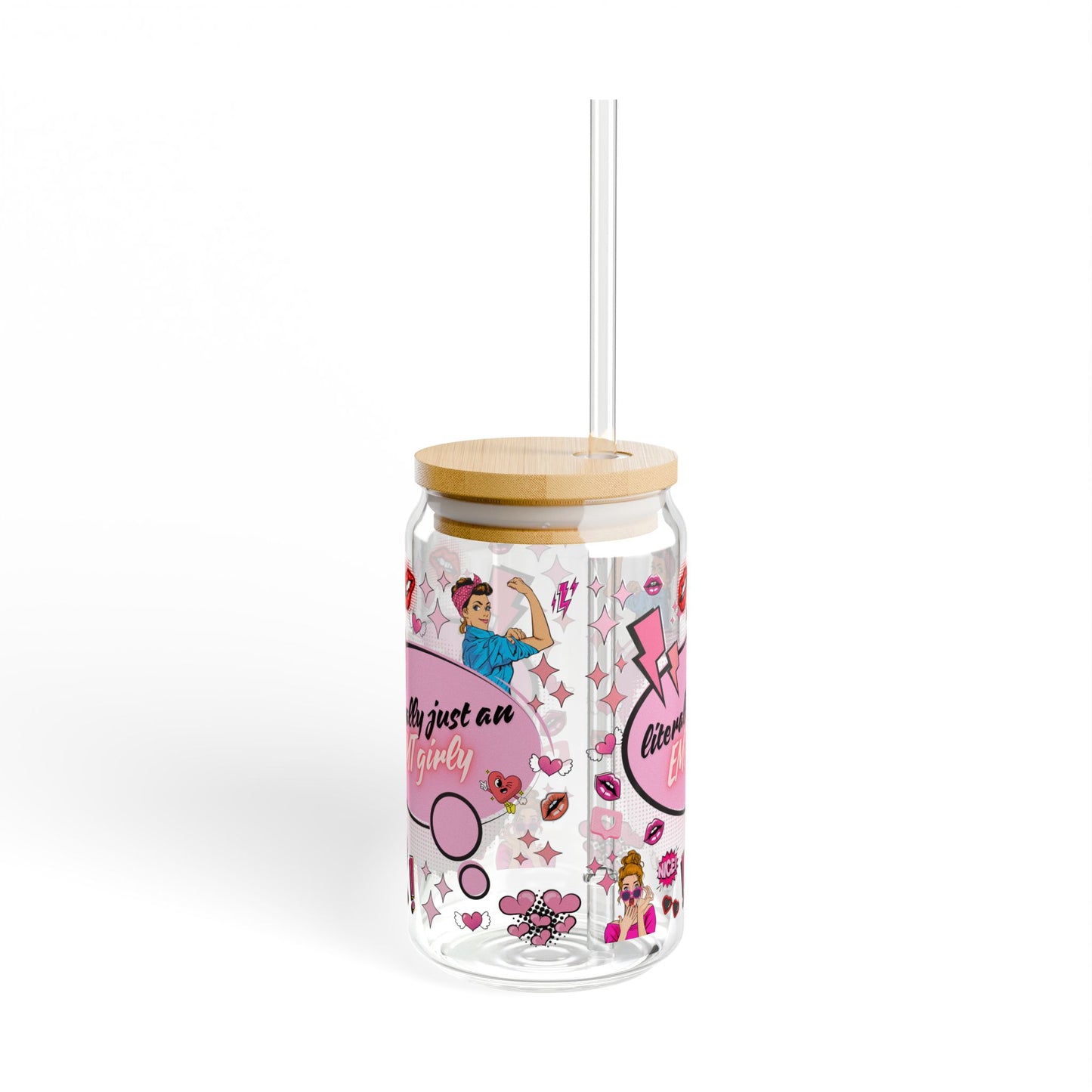 Fun EMT Girly Sipper Glass - 16oz with Bamboo Lid and Straw