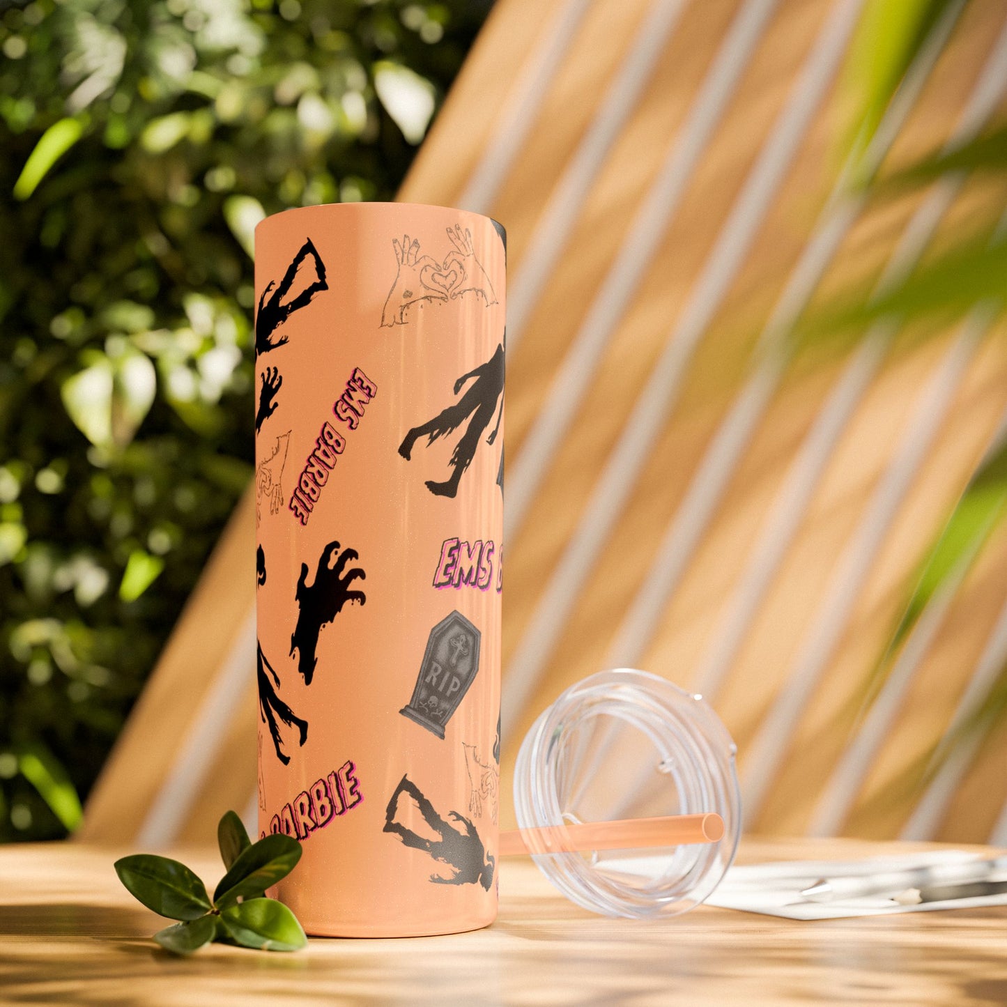 EMS Barbie Skinny Tumbler with Straw | EMS Travel Cup | zombie Drinkware| EMT Gift |Horror Movie Lover Cup