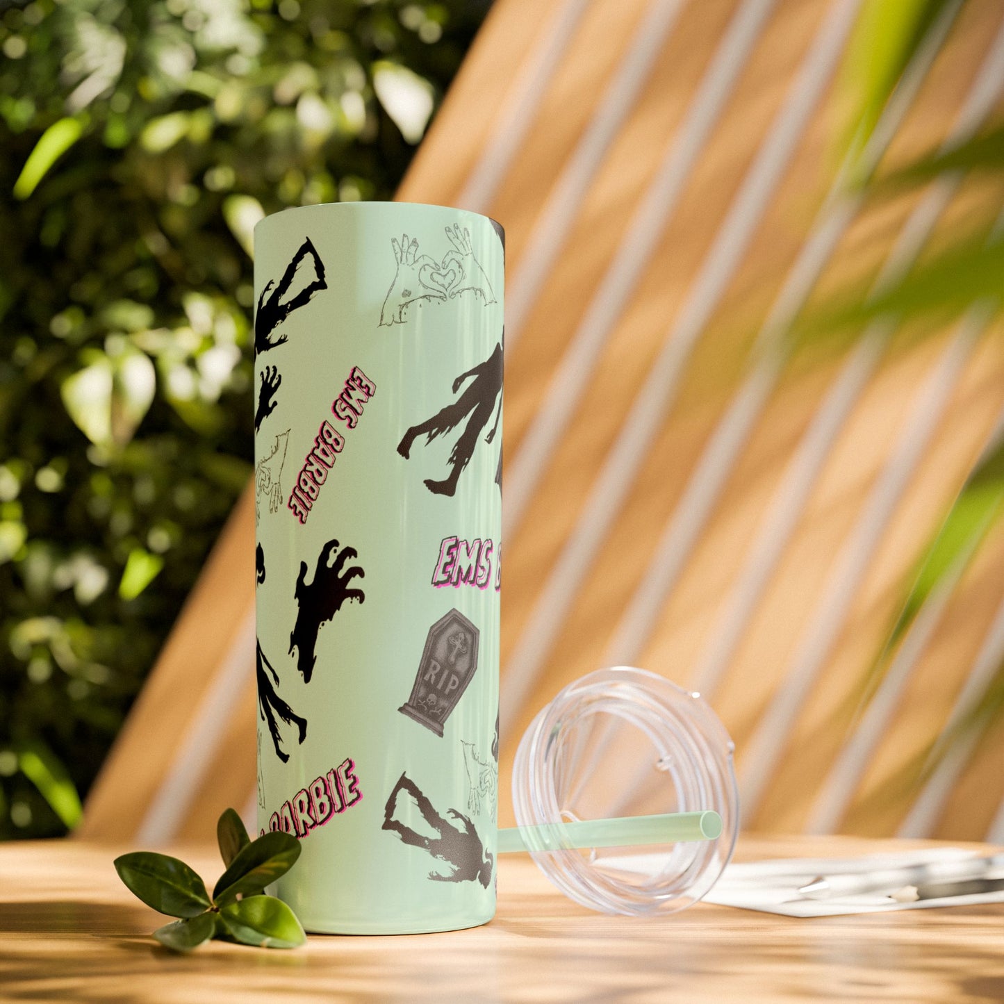 EMS Barbie Skinny Tumbler with Straw | EMS Travel Cup | zombie Drinkware| EMT Gift |Horror Movie Lover Cup